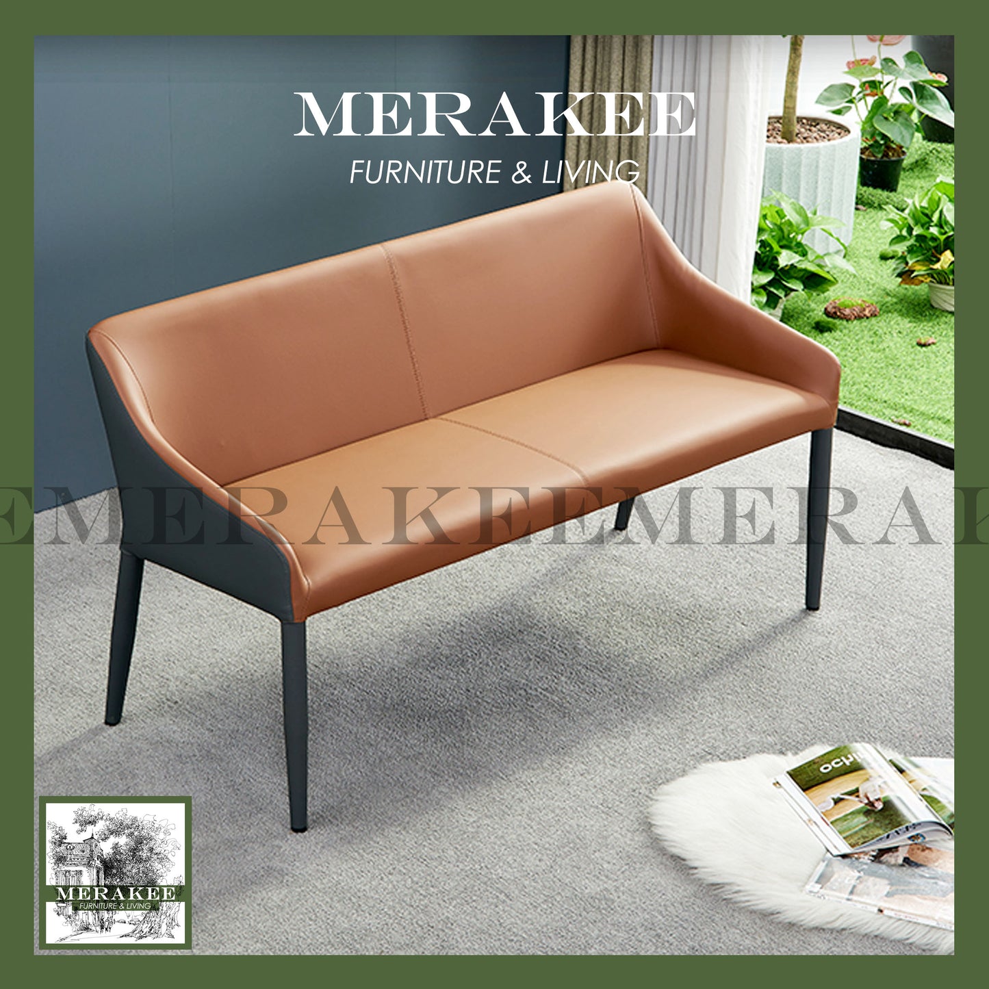 MERAKEE Dining Bench with Backrest Pu Leather Dining Room Furniture B18