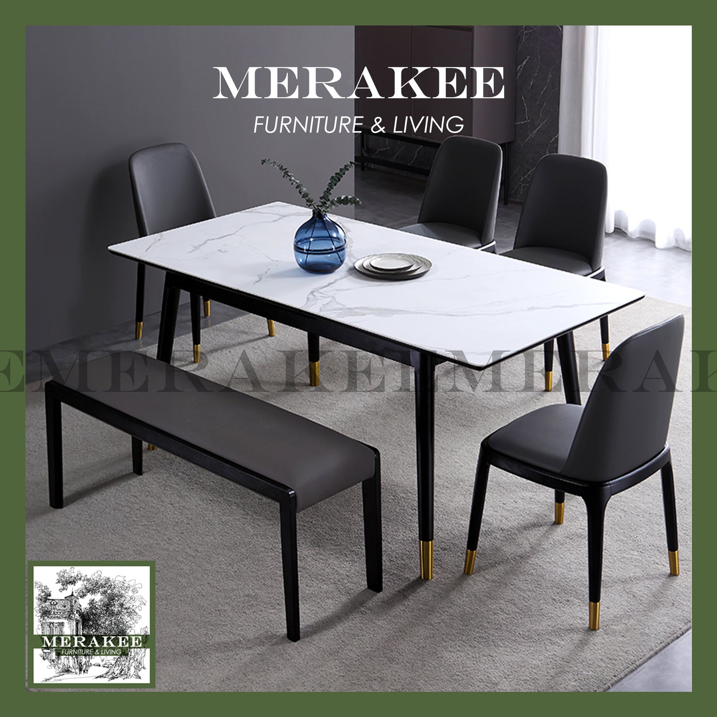 MERAKEE Dining Bench Solid Wood Pu Leather Dining Room Furniture B32