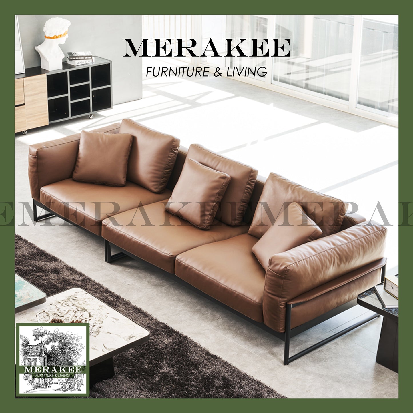 MERAKEE PU Leather 1/2/3/4 Seater Sofa Solid Wood Color Solution Living Room Furniture W091
