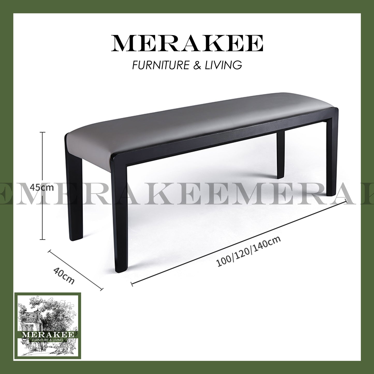 MERAKEE Dining Bench Solid Wood Pu Leather Dining Room Furniture B32