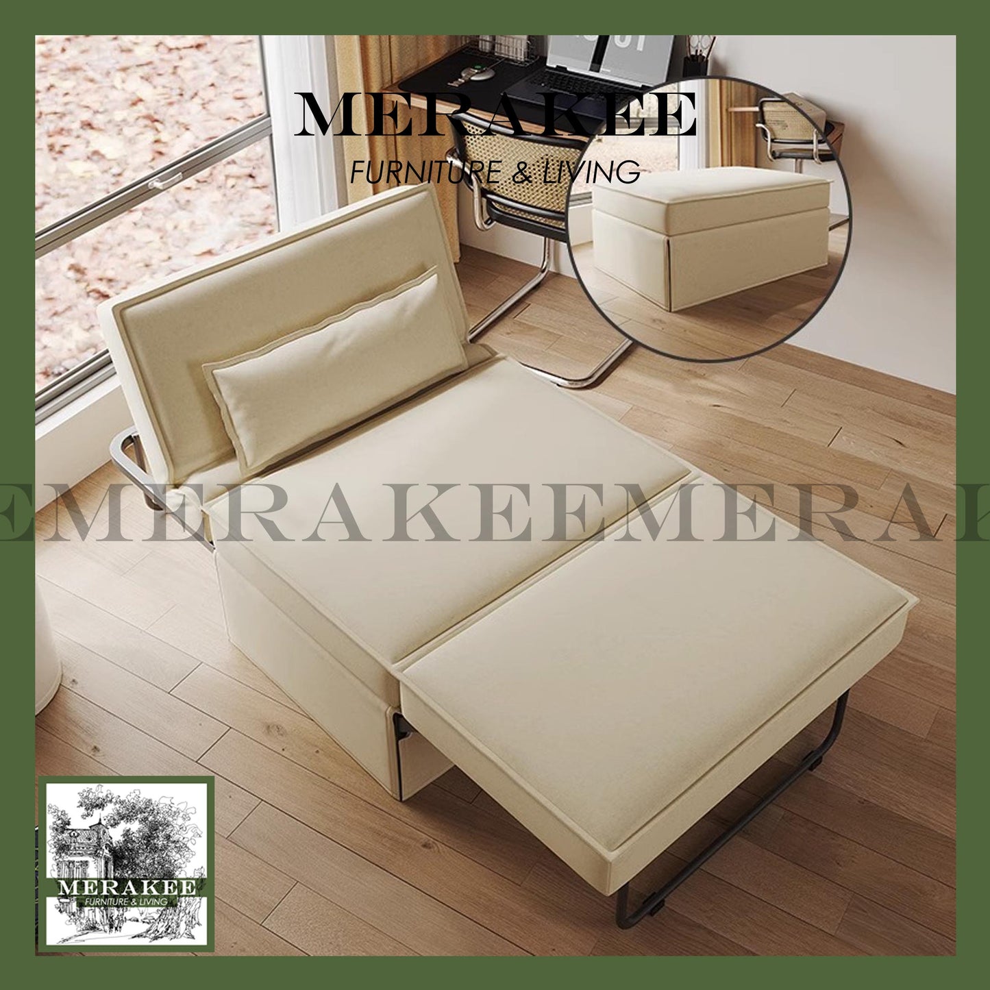 MERAKEE Multi Purpose Sofa Bed Stool Ottoman Single Color Solution Living Room Bedroom Office Furniture XC207