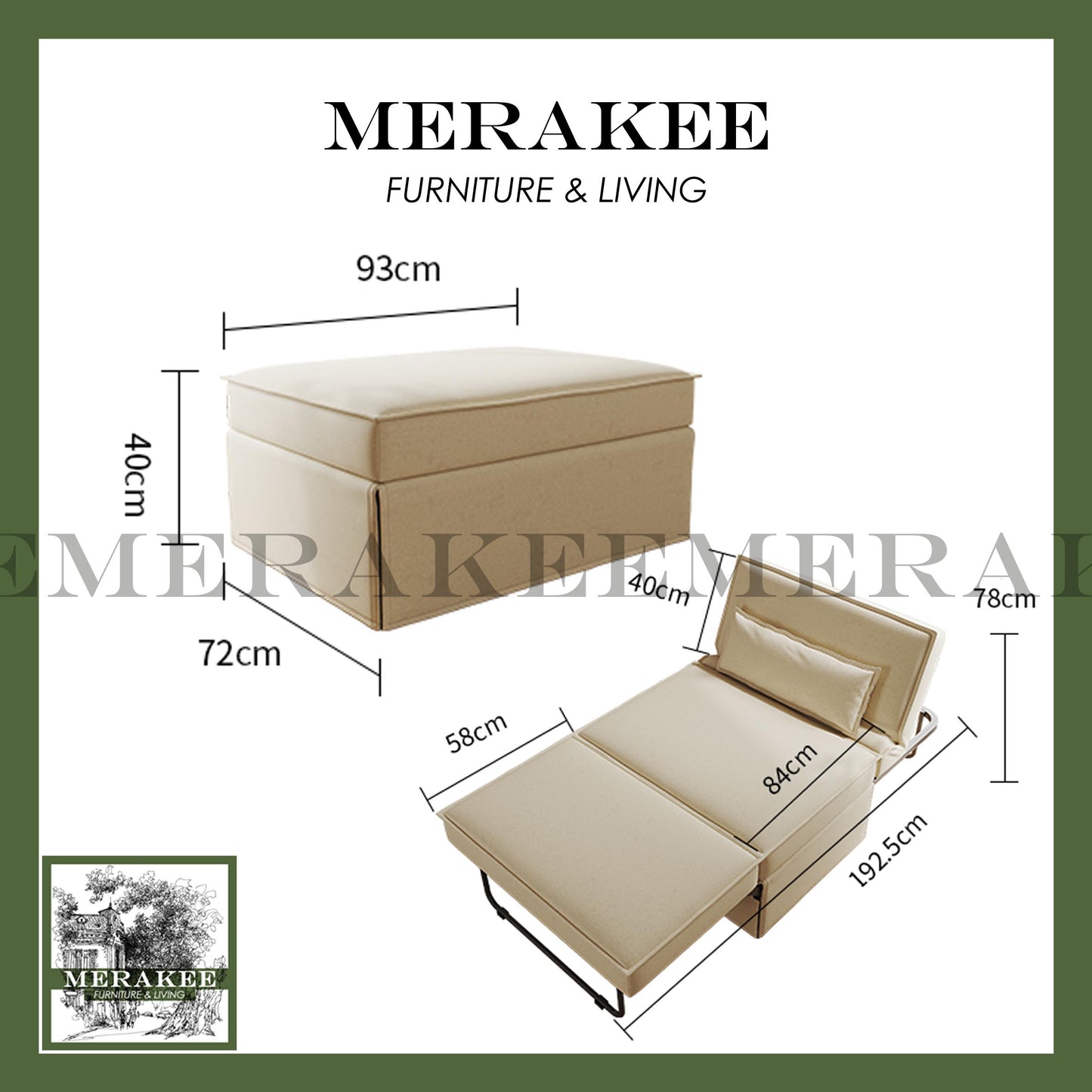 MERAKEE Multi Purpose Sofa Bed Stool Ottoman Single Color Solution Living Room Bedroom Office Furniture XC207