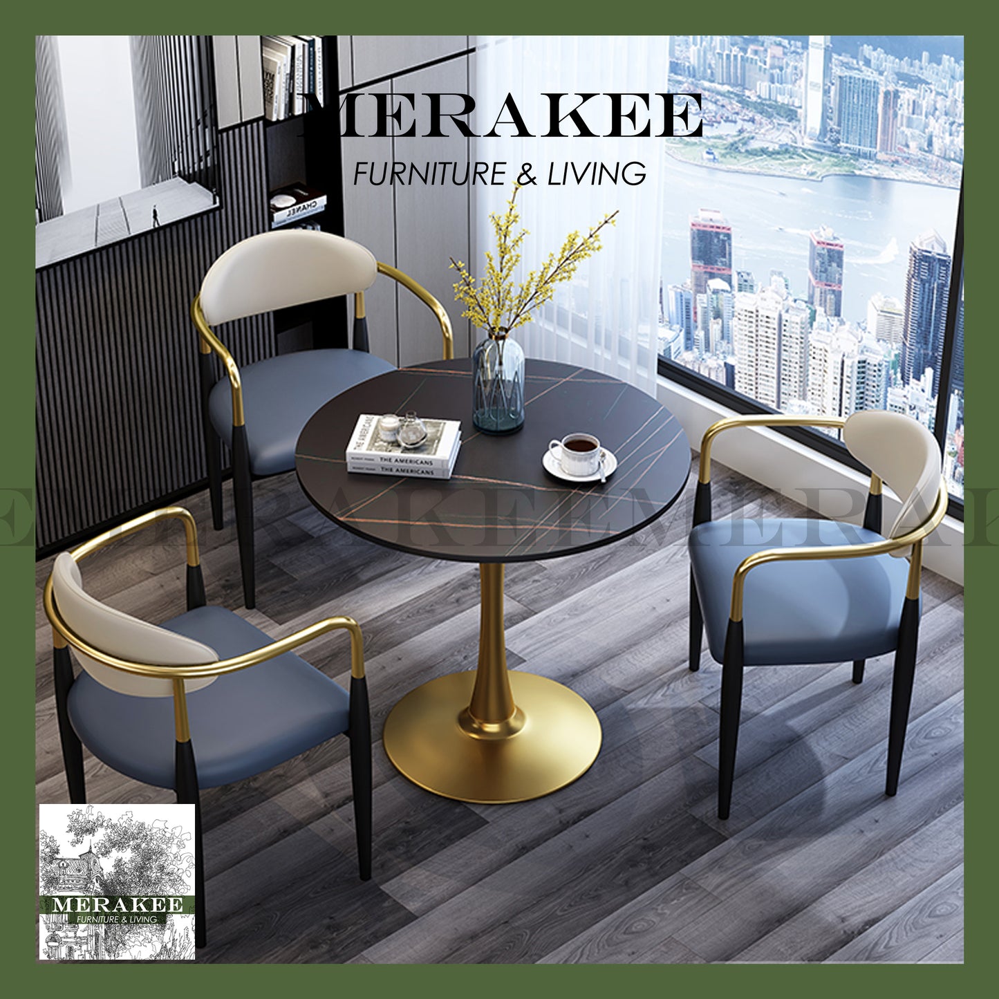MERAKEE Marble Like Sintered Stone Balcony Negotiation Meeting Table With Chair Set F016