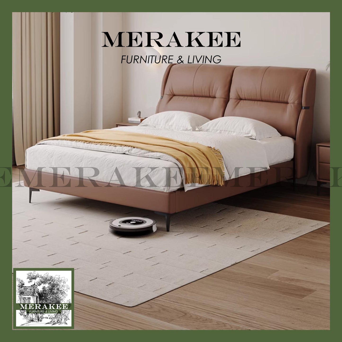 MERAKEE Queen/King Genuine Leather Bed Frame Bedroom Furniture JC263