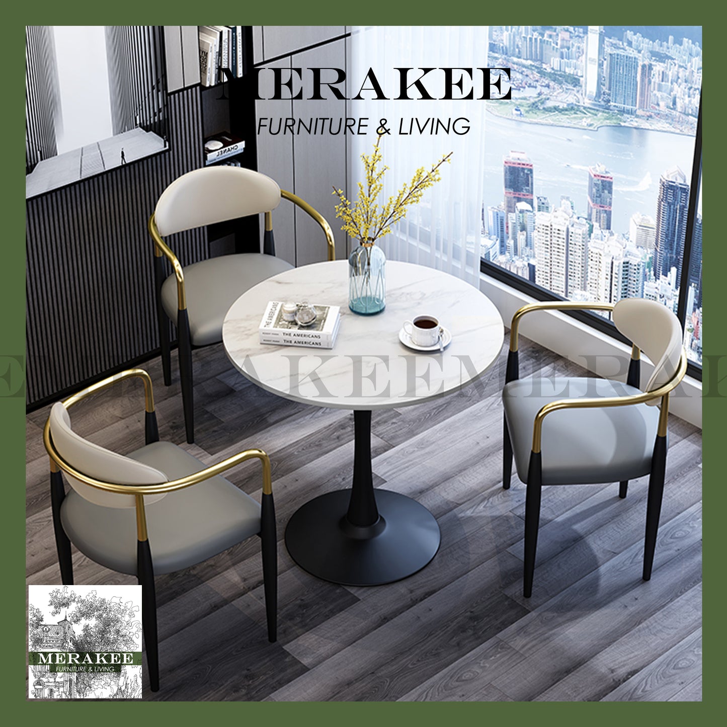 MERAKEE Marble Like Sintered Stone Balcony Negotiation Meeting Table With Chair Set F016