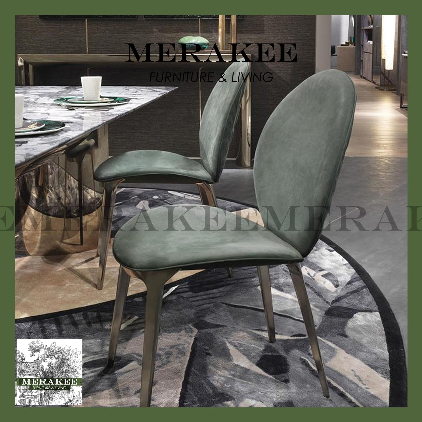 MERAKEE Dining Chair PU Leather Gold Leg Stainless Steel Dining Room Furniture Y001