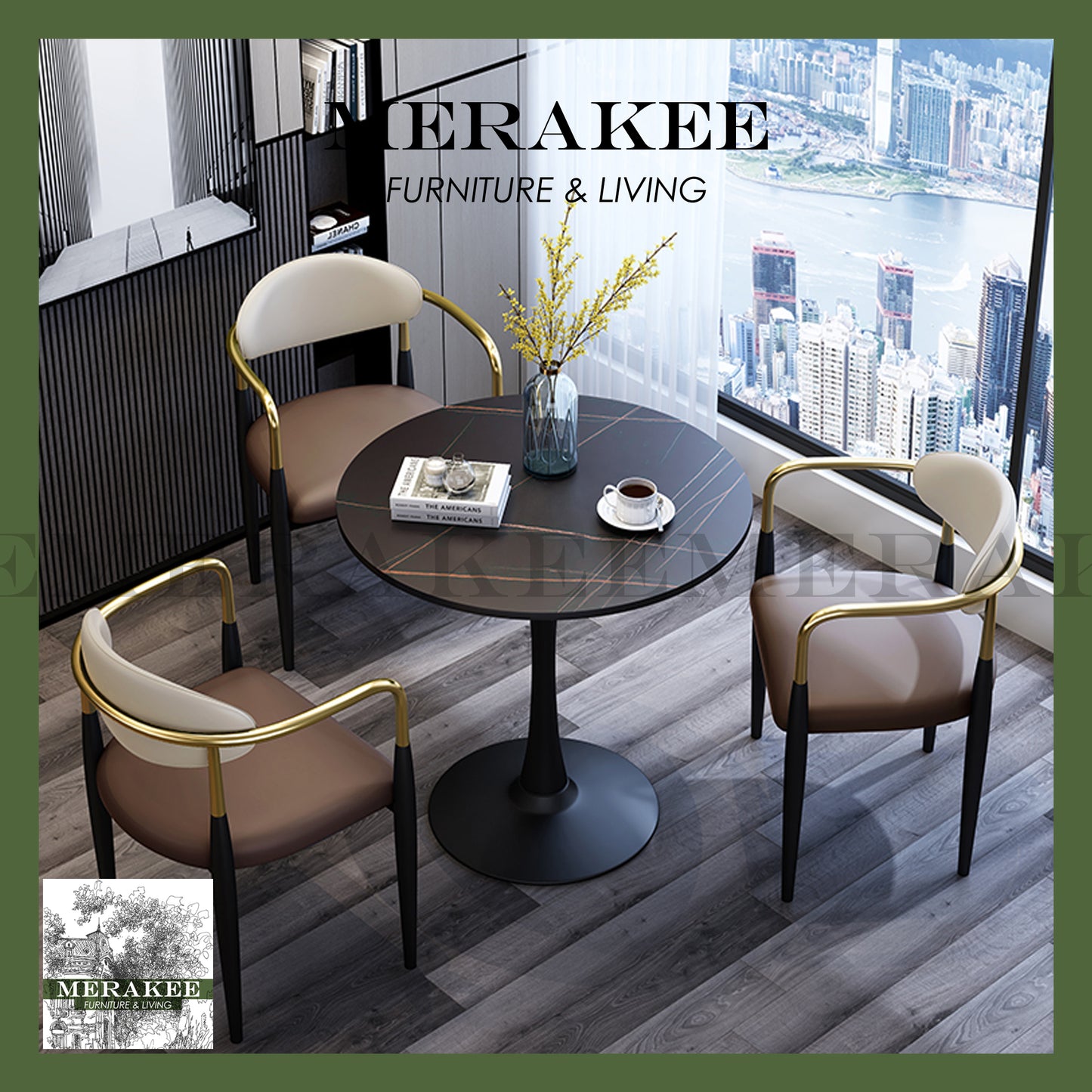 MERAKEE Marble Like Sintered Stone Balcony Negotiation Meeting Table With Chair Set F016