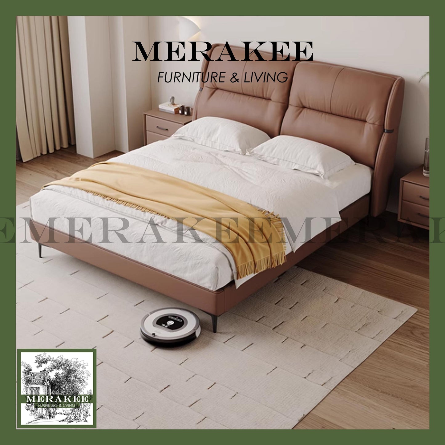 MERAKEE Queen/King Genuine Leather Bed Frame Bedroom Furniture JC263