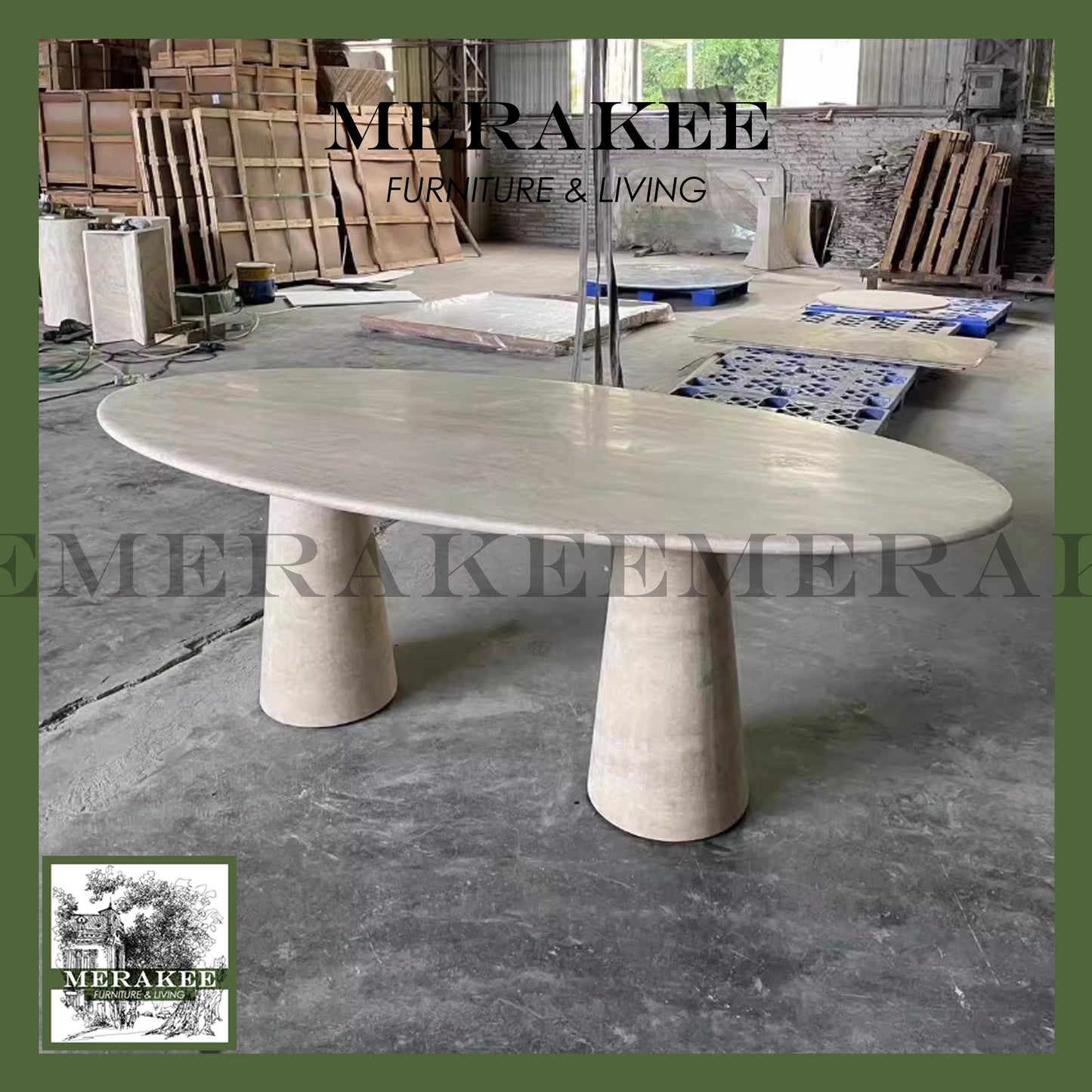 MERAKEE Natural Travertine Dining Table Customization Dining Room Furniture