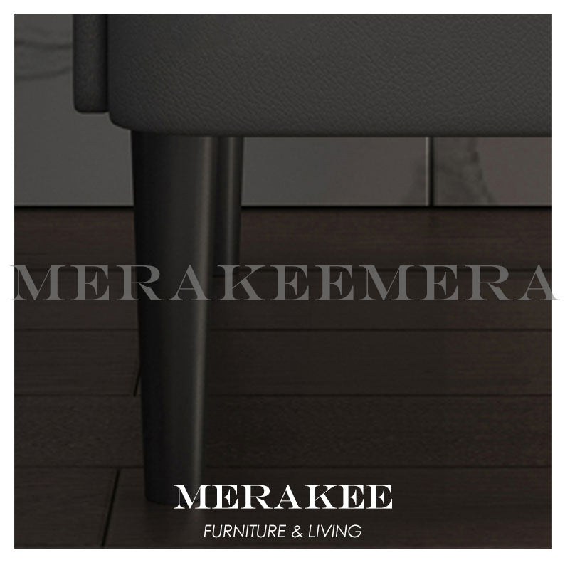 MERAKEE Bedside Table Narrow Sintered Stone Tabletop PU Leather Cover Solid Wood Frame Small Bedroom Furniture BST01