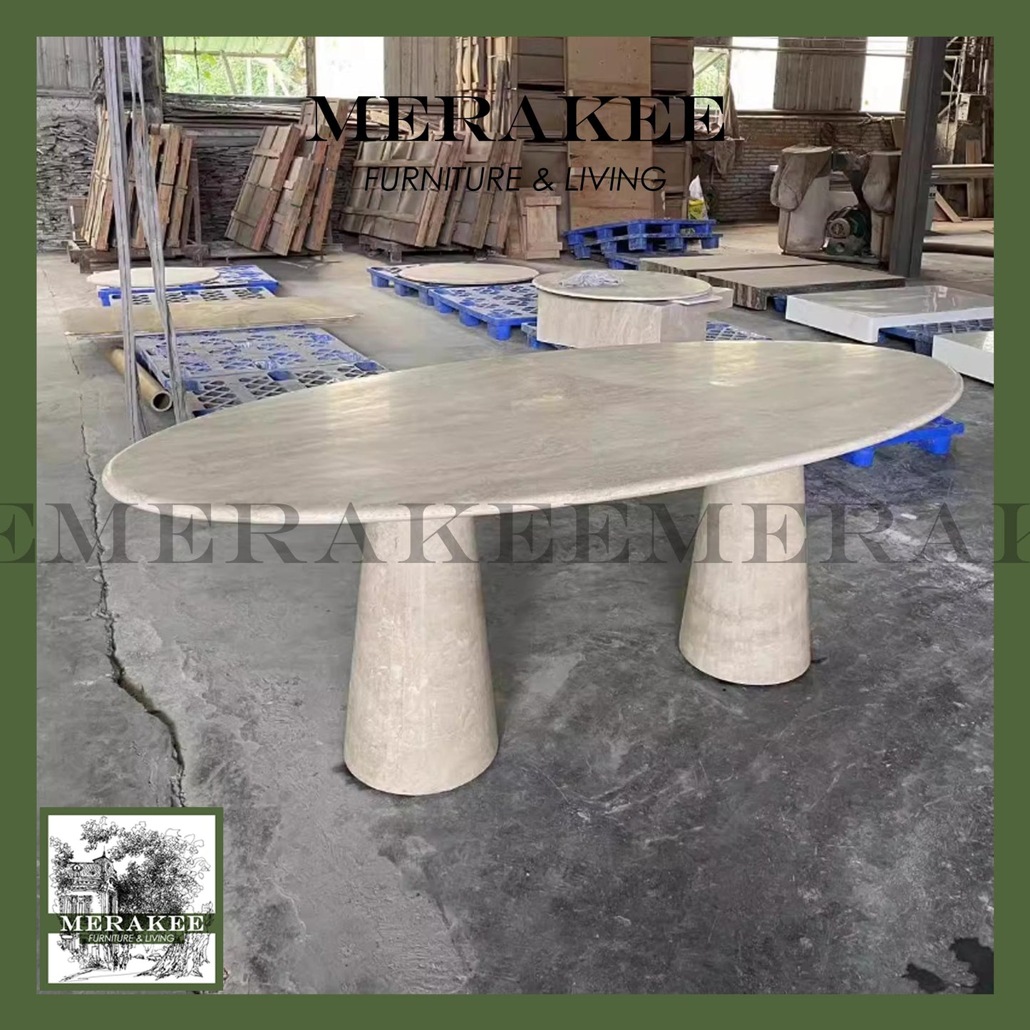 MERAKEE Natural Travertine Dining Table Customization Dining Room Furniture
