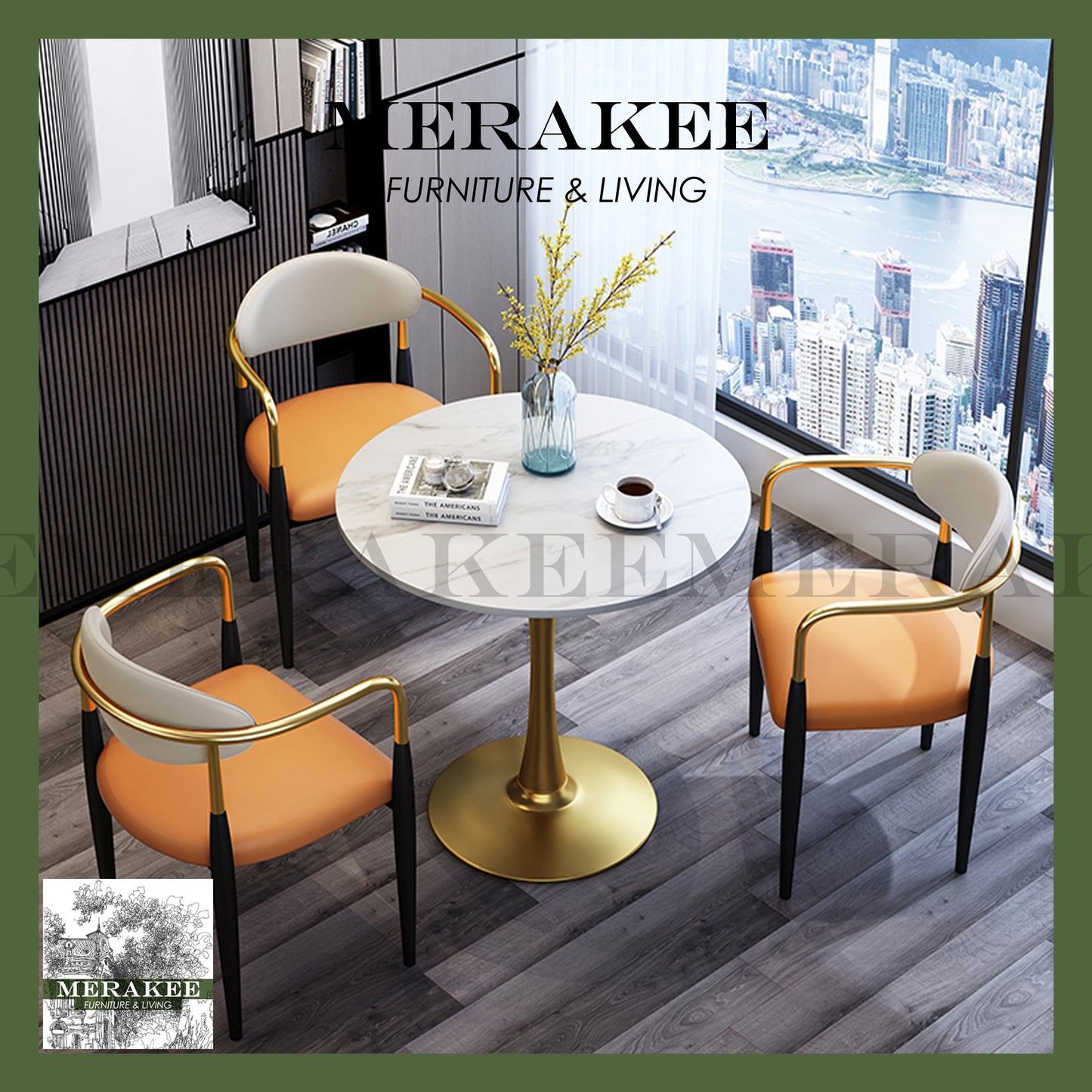 MERAKEE Marble Like Sintered Stone Balcony Negotiation Meeting Table With Chair Set F016