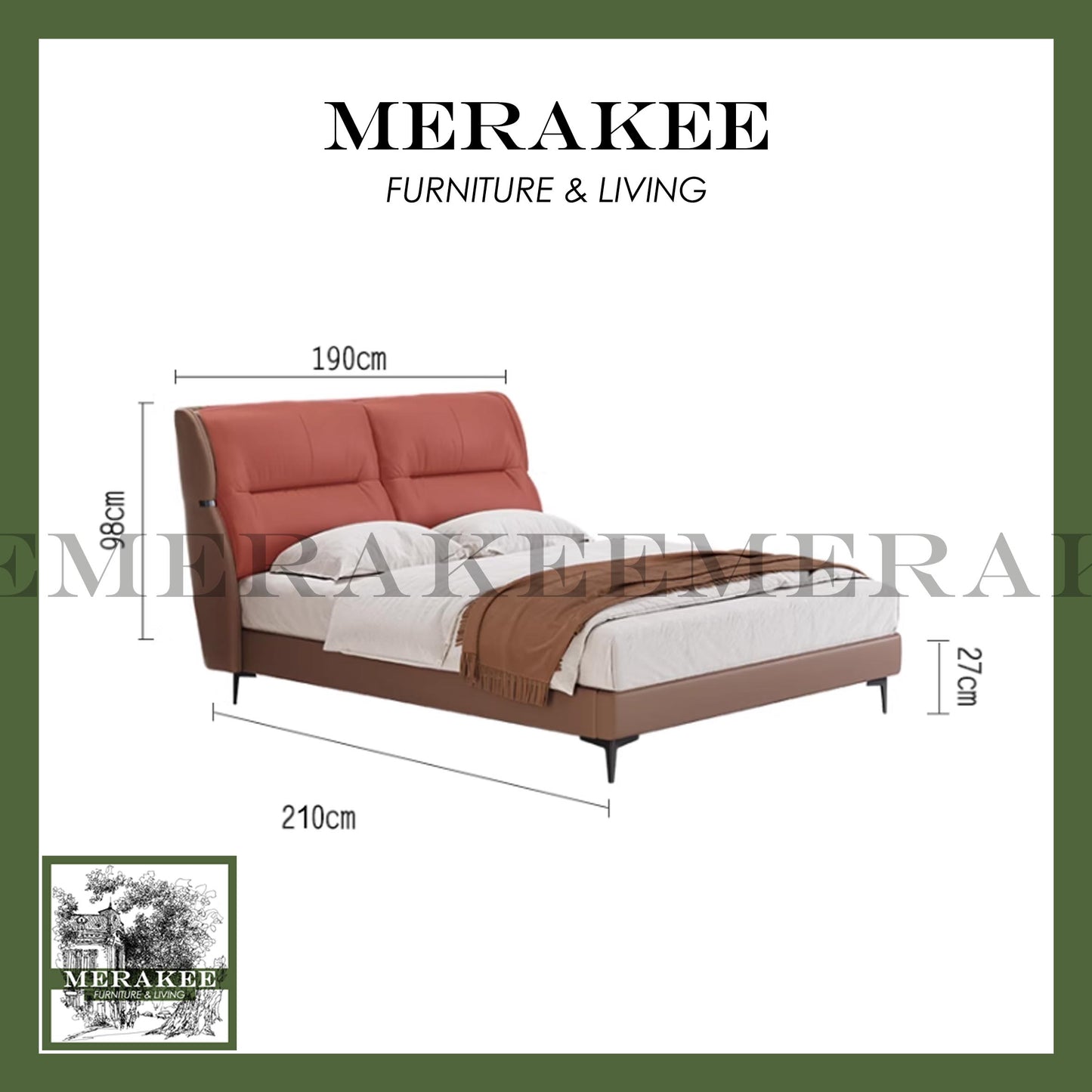MERAKEE Queen/King Genuine Leather Bed Frame Bedroom Furniture JC263