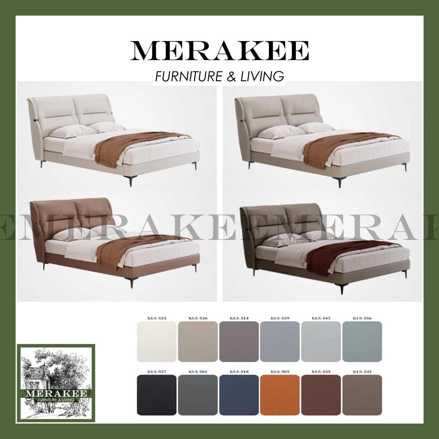 MERAKEE Queen/King Genuine Leather Bed Frame Bedroom Furniture JC263
