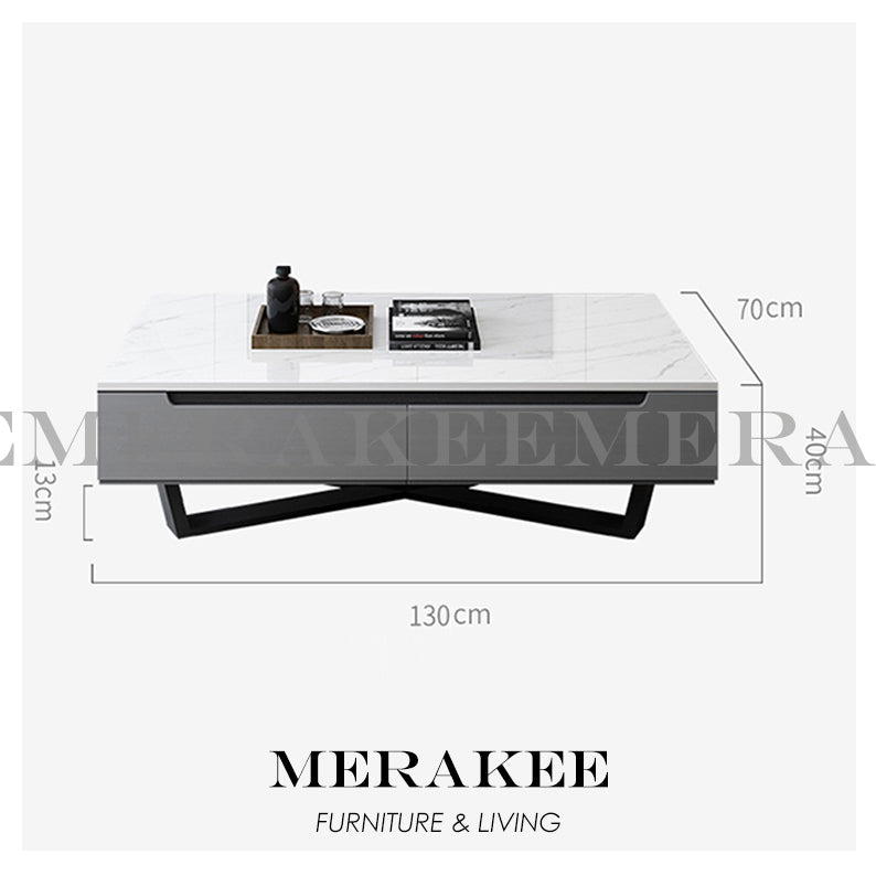 MERAKEE Marble Like Sintered Stone TV Console Cabinet Coffee Table Set Living Room Furniture DS004
