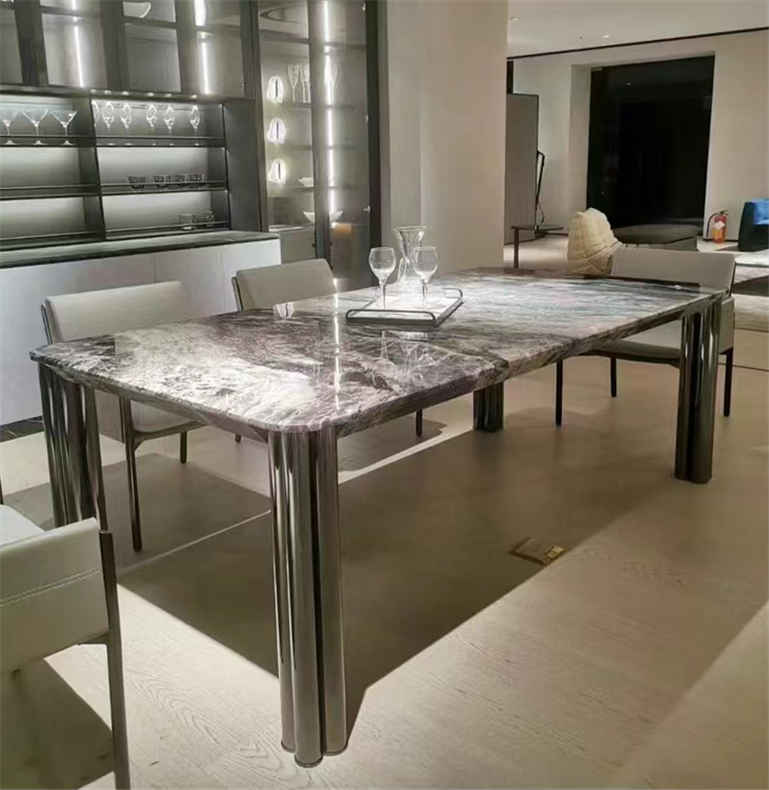 MERAKEE Sintered Stone Dining Table Customization Color Tabletop Stainless Steel Black/Grey/Silver Stand Dining Room Furniture PV1024