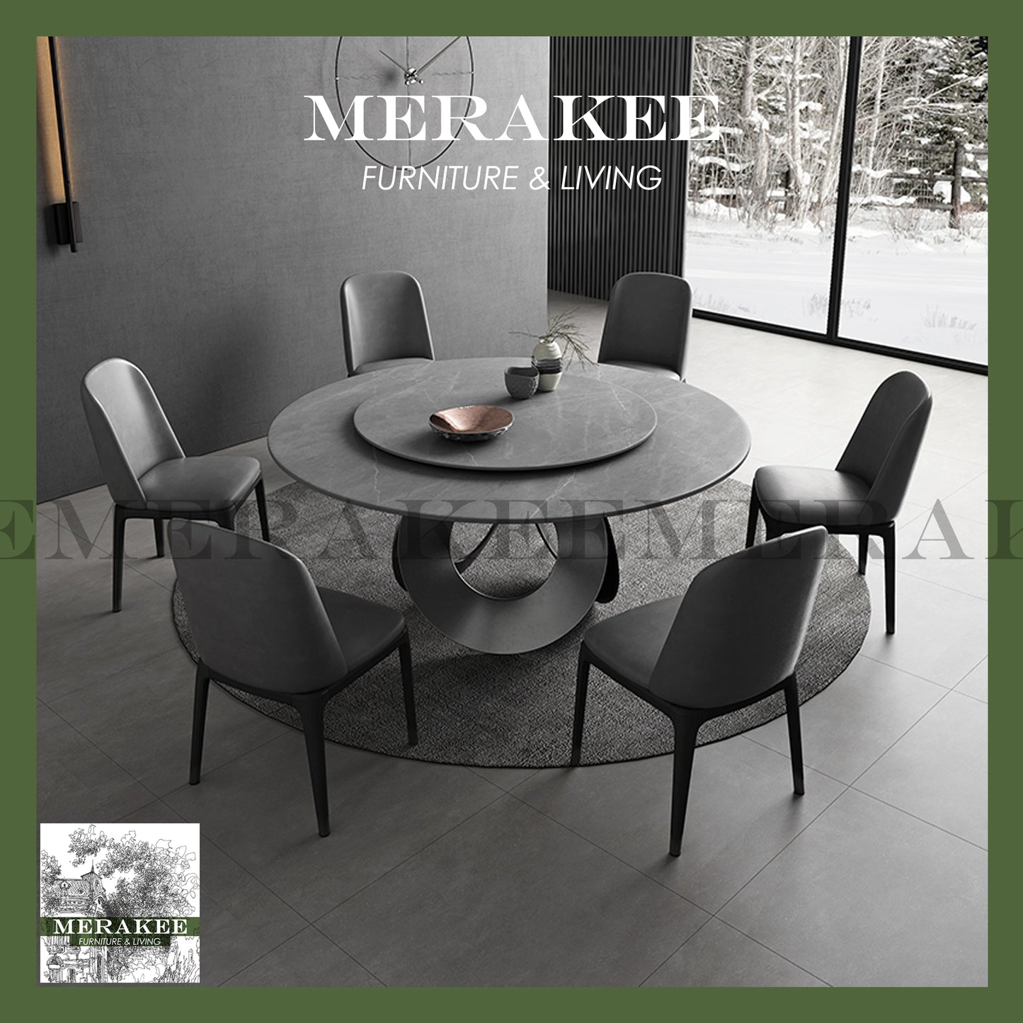 MERAKEE Customized Marble Like Sintered Stone Round Dining Table Dining Room Furniture F018