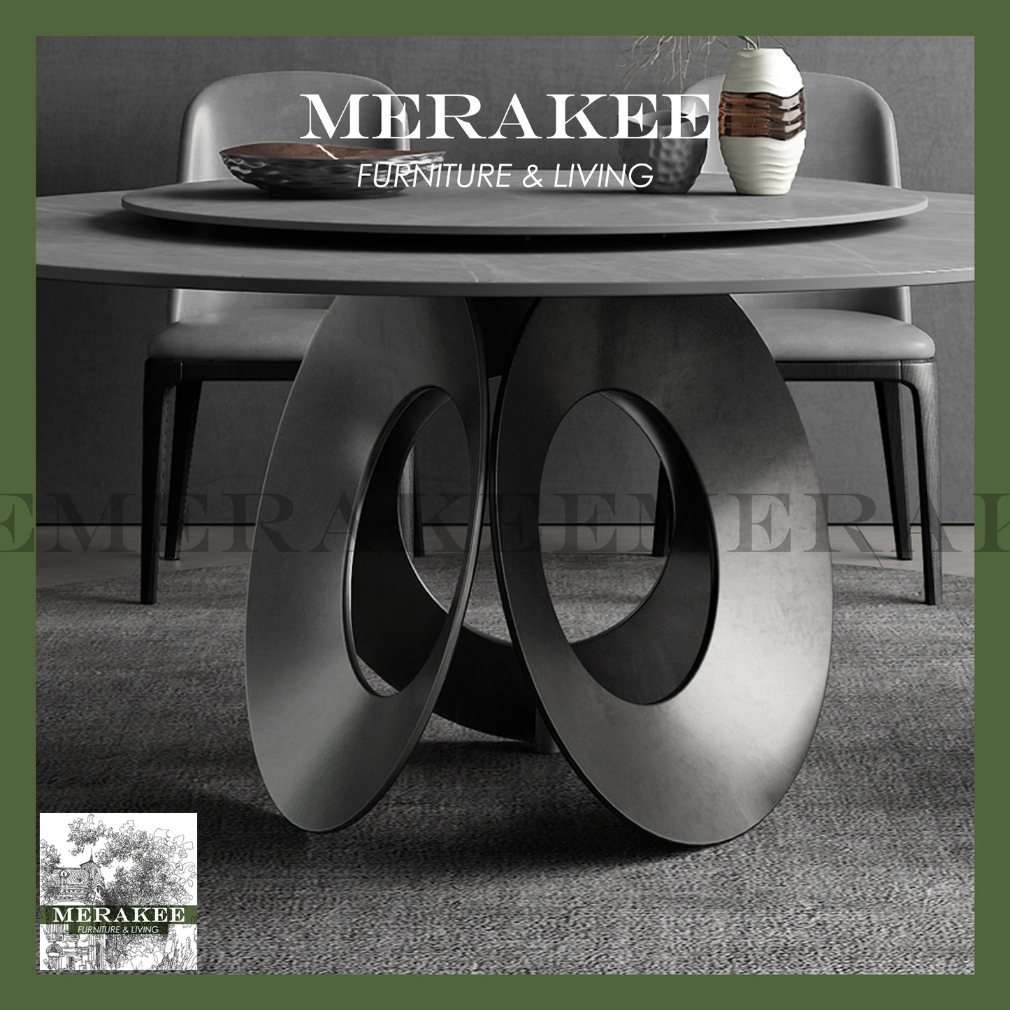 MERAKEE Customized Marble Like Sintered Stone Round Dining Table Dining Room Furniture F018