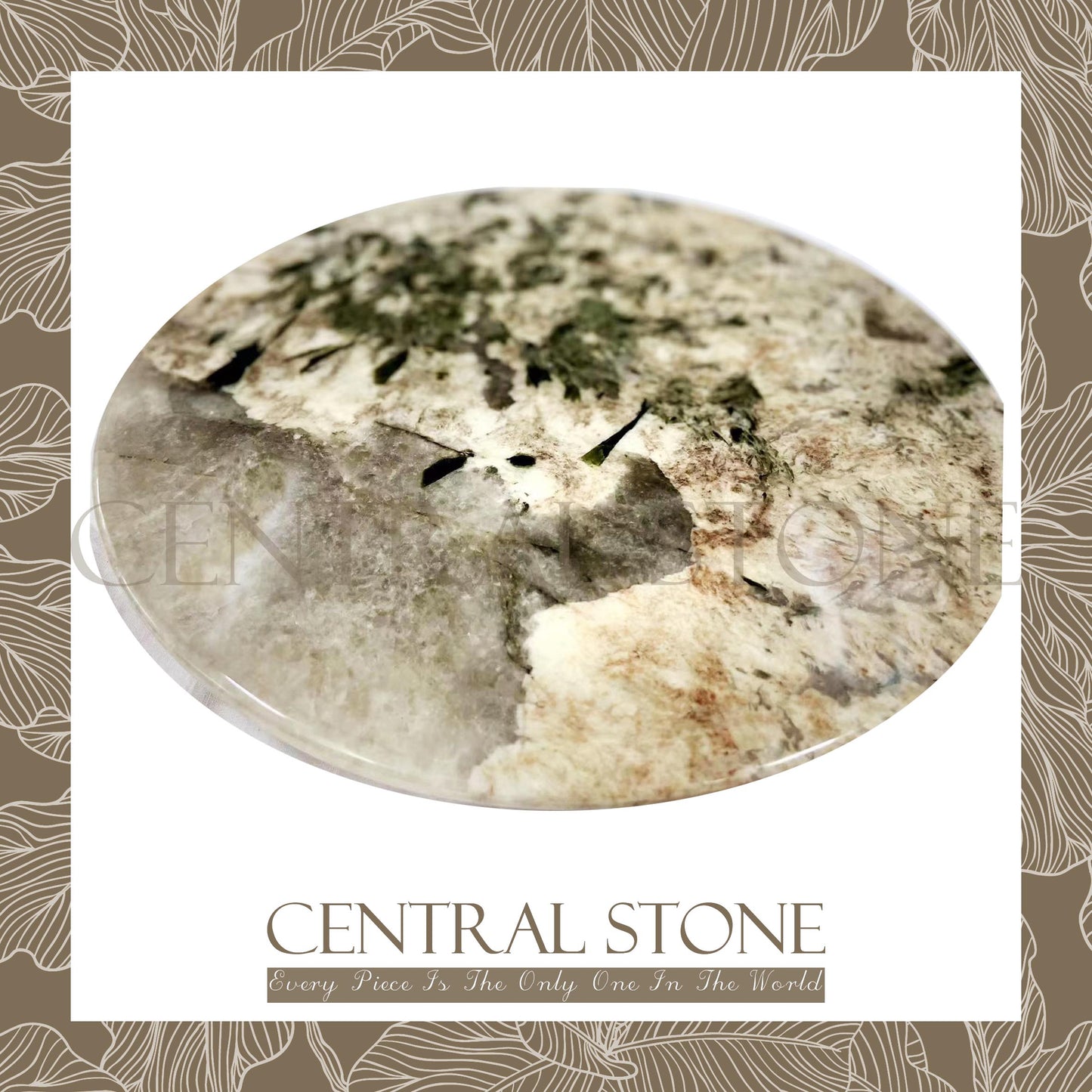 CENTRAL STONE Brazilian Natural Marble Quartz Coffee Side Table Dia45cm -Pandora Green Diamond