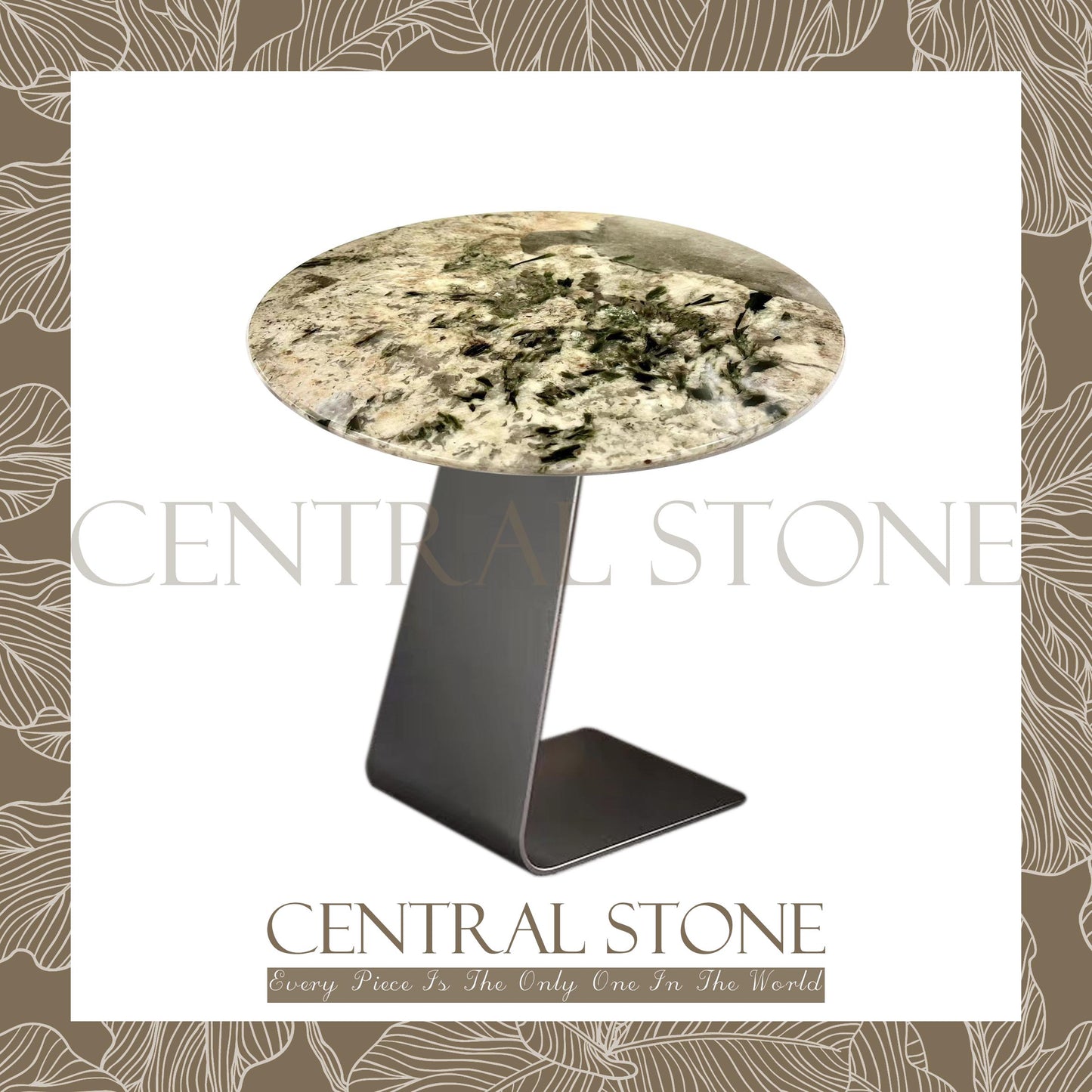CENTRAL STONE Brazilian Natural Marble Quartz Coffee Side Table Dia45cm -Pandora Green Diamond