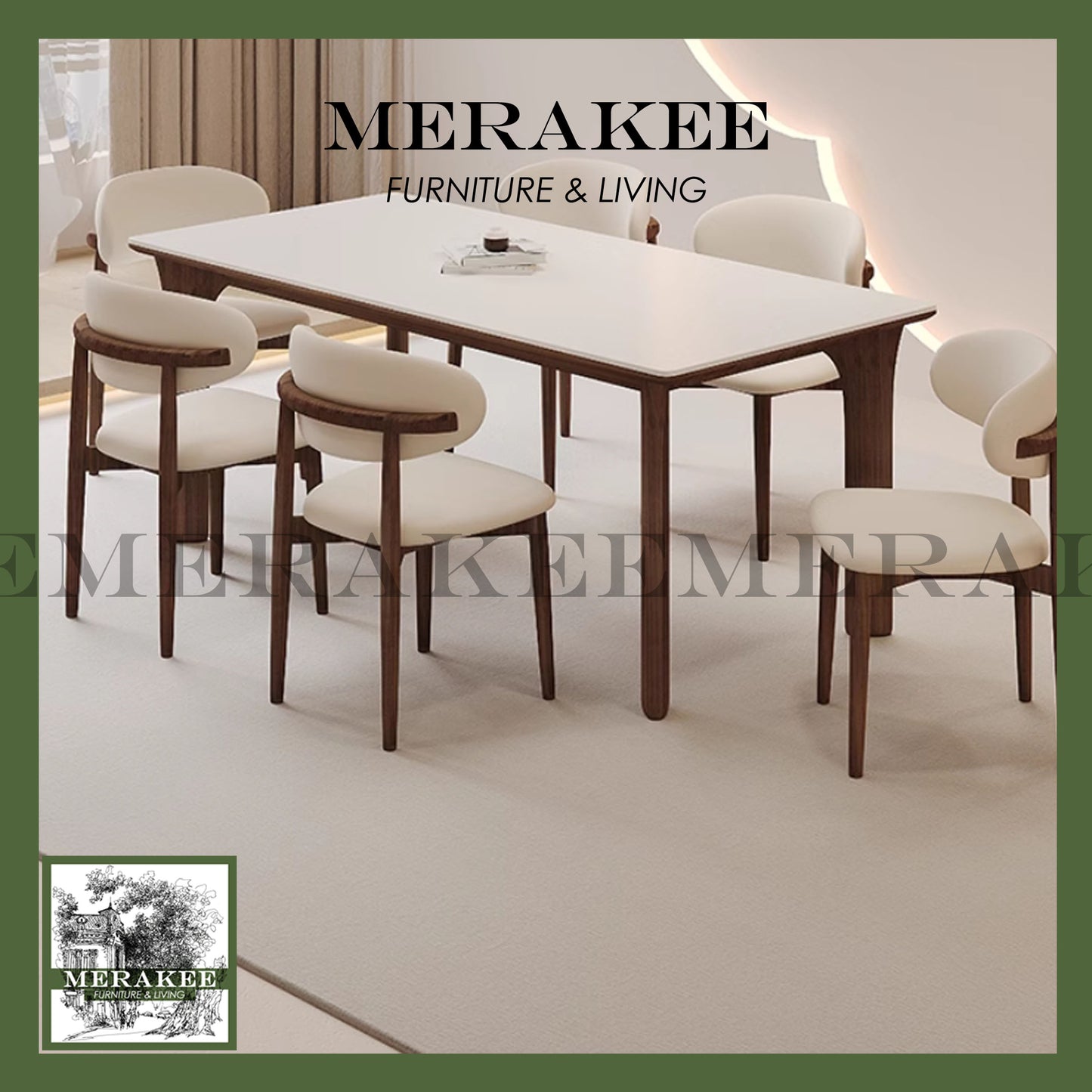 MERAKEE Customized Marble Like Sintered Stone Solid Ashwood Leg Dining Table Dining Room Furniture AW16