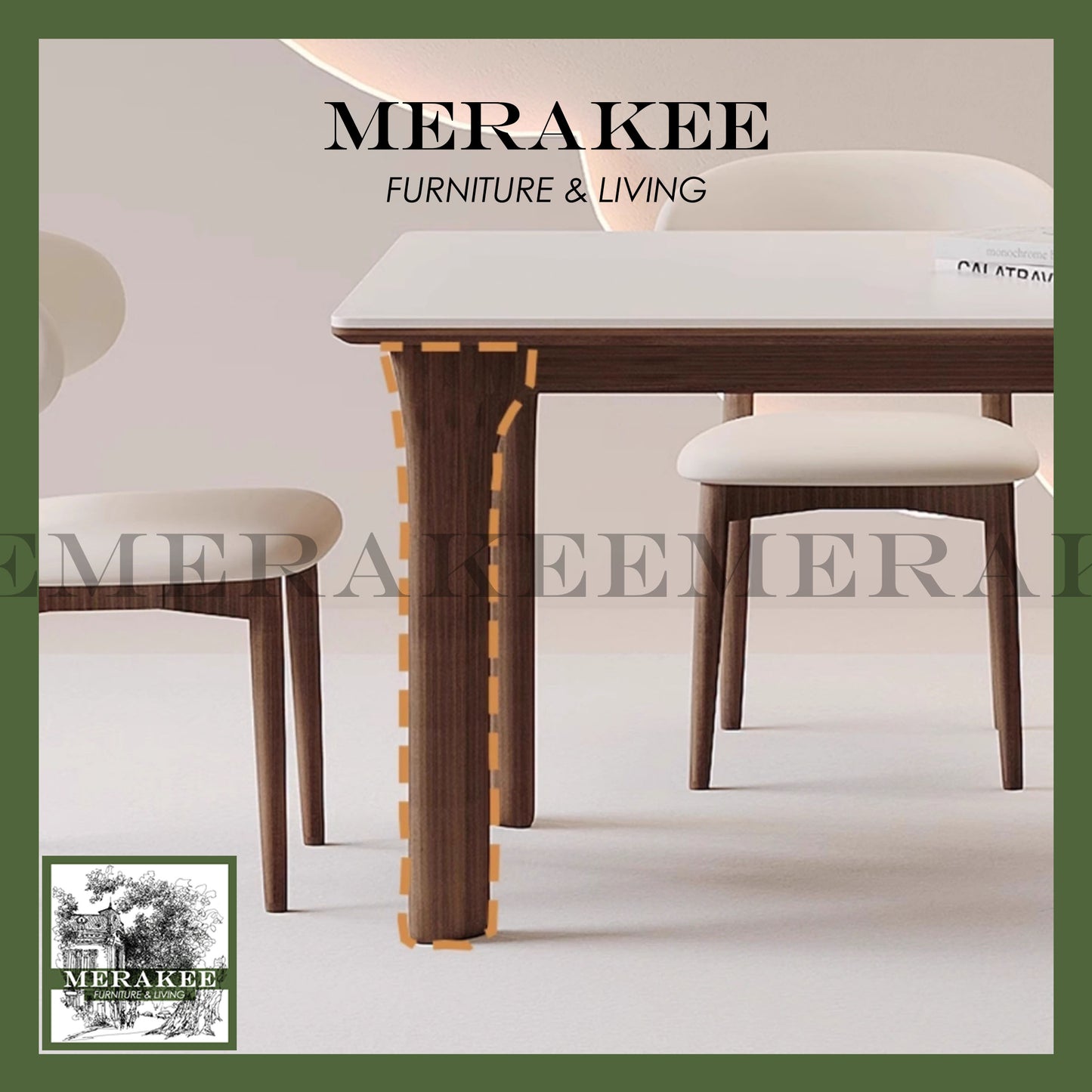 MERAKEE Customized Marble Like Sintered Stone Solid Ashwood Leg Dining Table Dining Room Furniture AW16