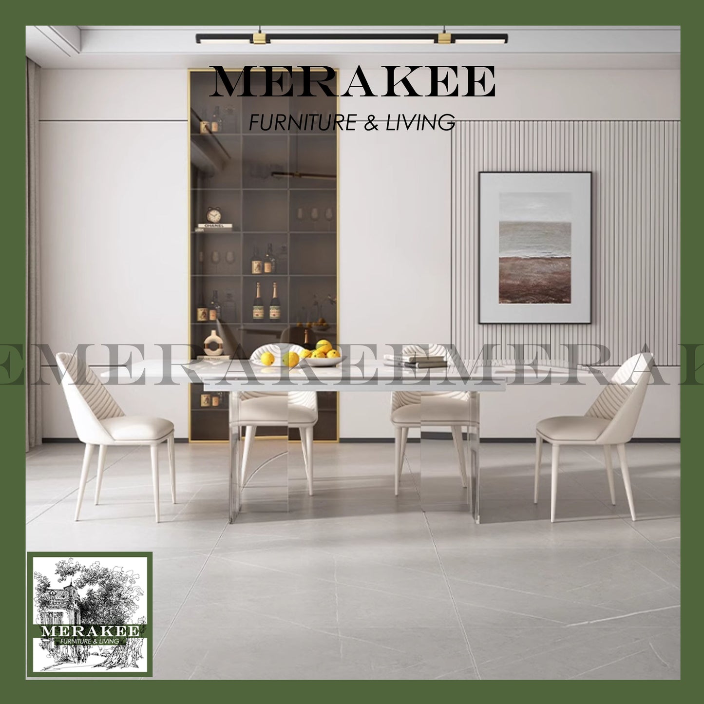 MERAKEE Extendable Customized Marble Like Sintered Stone With Acrylic Stand Dining Table Dining Room Furniture F13