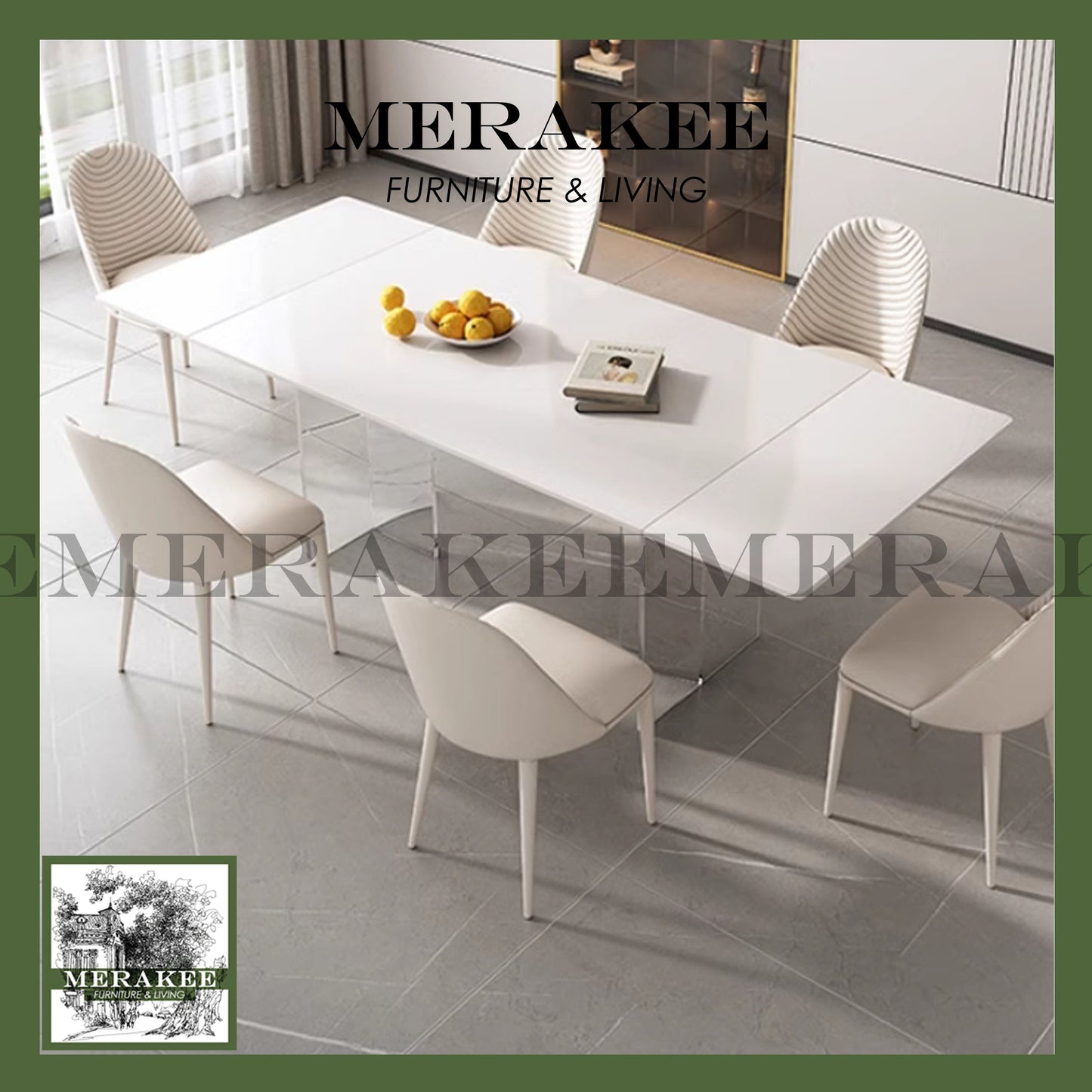 MERAKEE Extendable Customized Marble Like Sintered Stone With Acrylic Stand Dining Table Dining Room Furniture F13