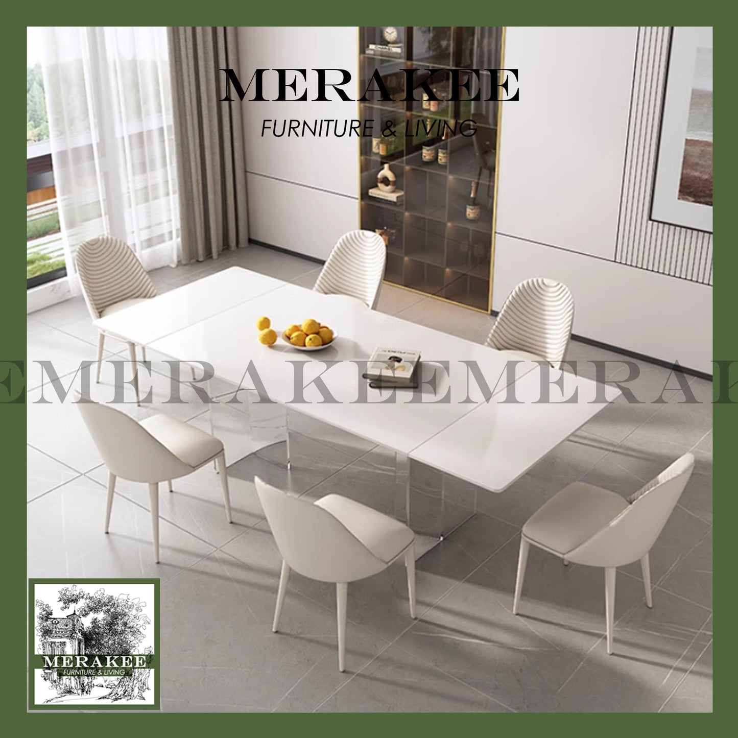 MERAKEE Extendable Customized Marble Like Sintered Stone With Acrylic Stand Dining Table Dining Room Furniture F13
