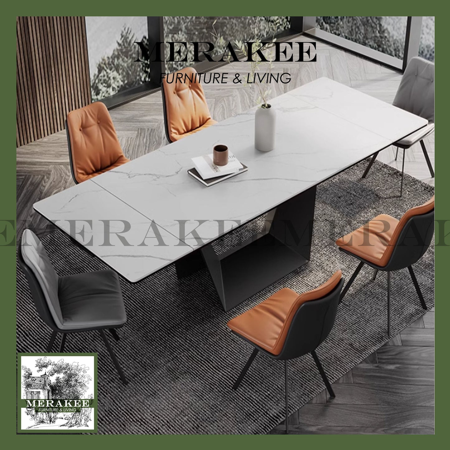 MERAKEE Extendable Large Size Customized Marble Like Sintered Stone Dining Table Dining Room Furniture F168