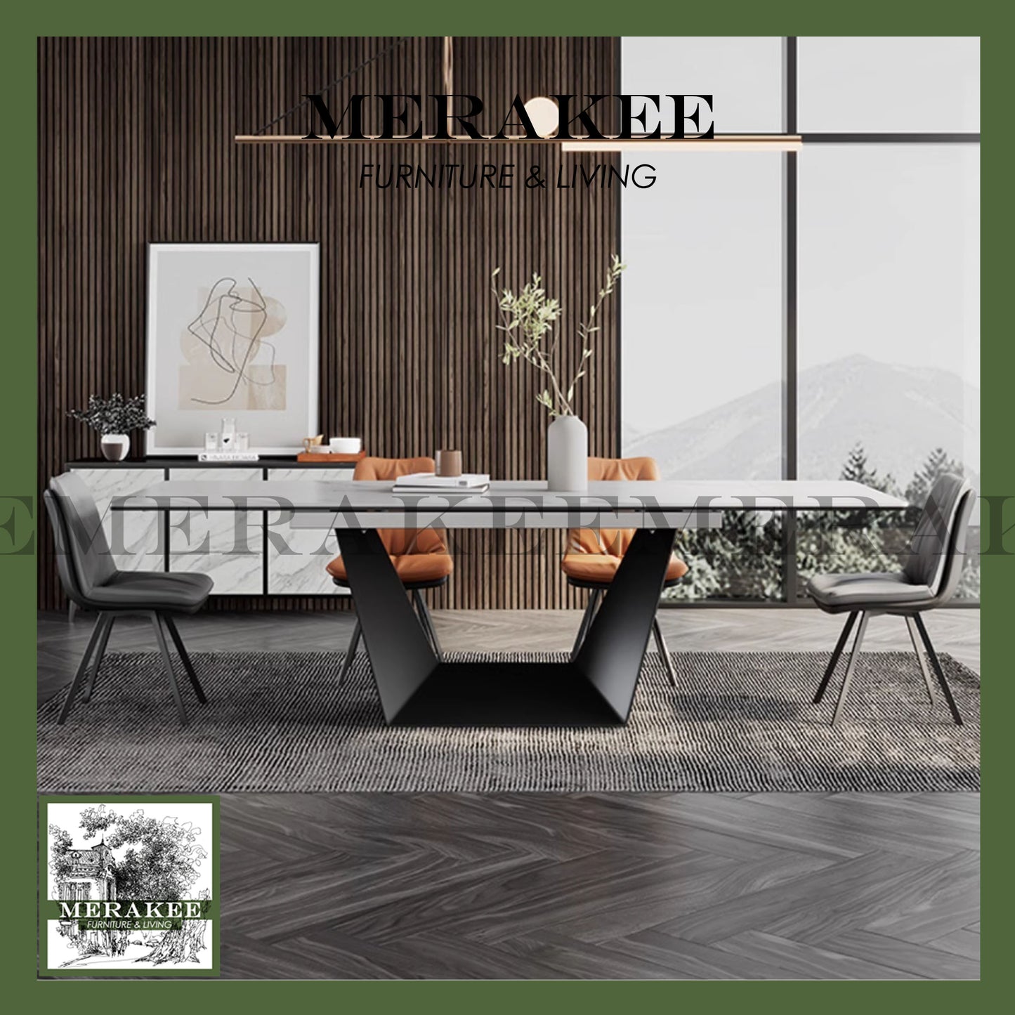 MERAKEE Extendable Large Size Customized Marble Like Sintered Stone Dining Table Dining Room Furniture F168