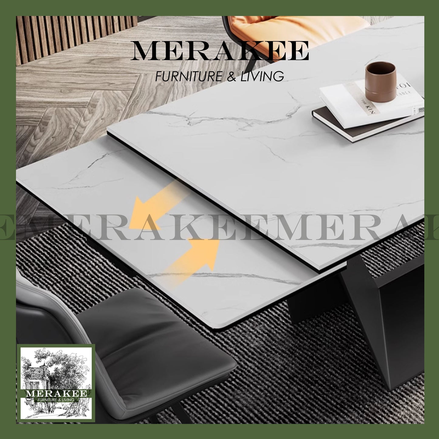 MERAKEE Extendable Large Size Customized Marble Like Sintered Stone Dining Table Dining Room Furniture F168