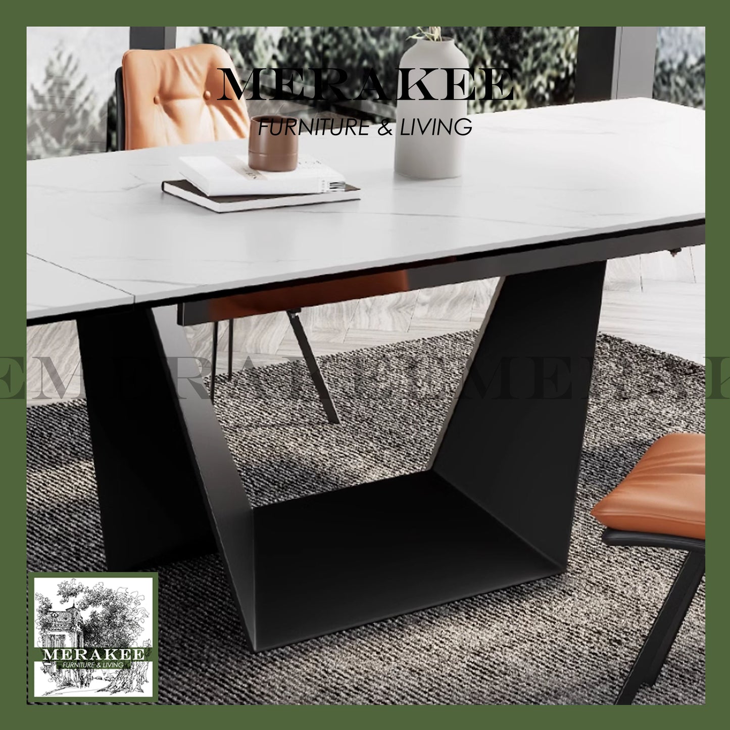 MERAKEE Extendable Large Size Customized Marble Like Sintered Stone Dining Table Dining Room Furniture F168