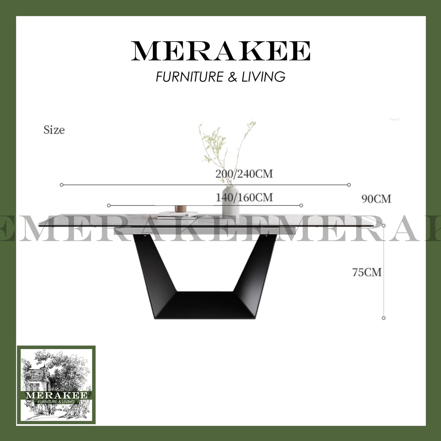 MERAKEE Extendable Large Size Customized Marble Like Sintered Stone Dining Table Dining Room Furniture F168