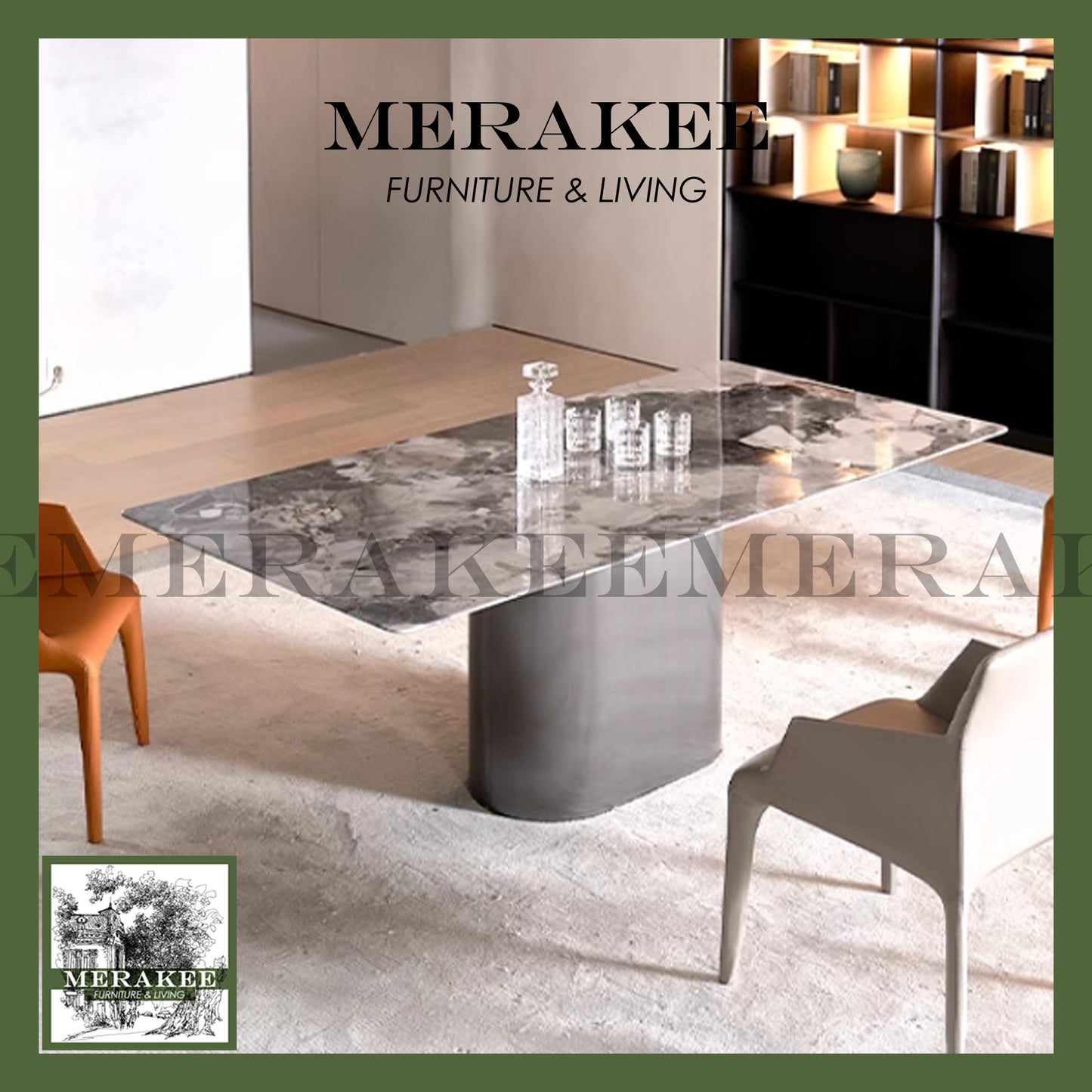 MERAKEE Sintered Stone Dining Table Customization Color Tabletop Stainless Steel Stand Dining Room Furniture PV1050
