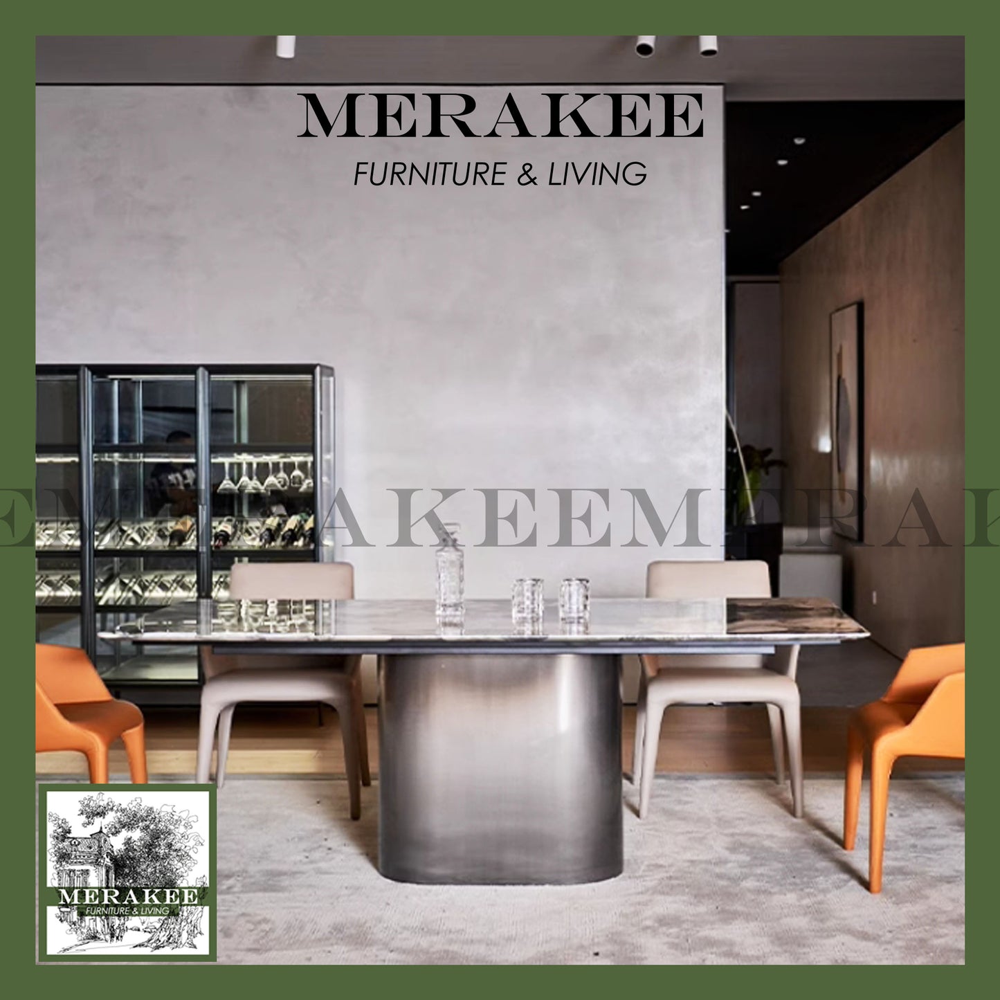 MERAKEE Sintered Stone Dining Table Customization Color Tabletop Stainless Steel Stand Dining Room Furniture PV1050