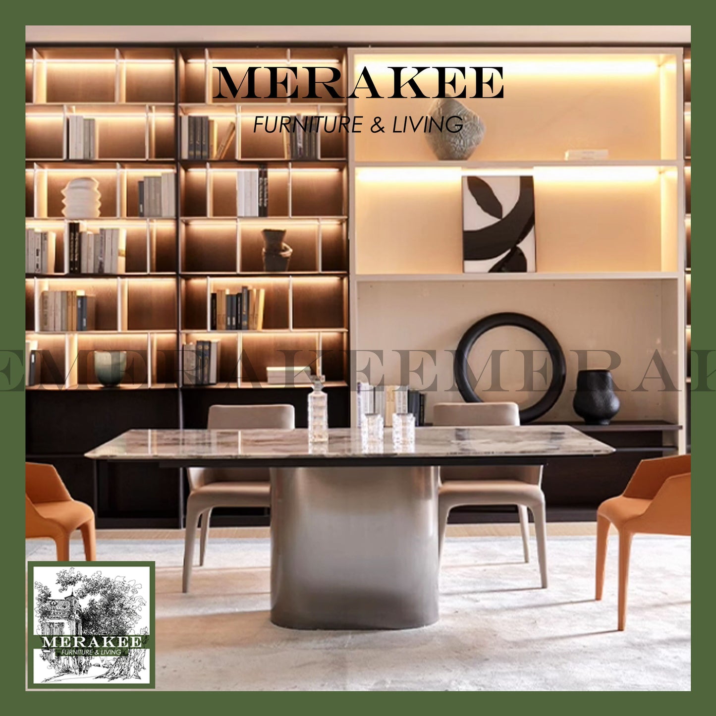 MERAKEE Sintered Stone Dining Table Customization Color Tabletop Stainless Steel Stand Dining Room Furniture PV1050