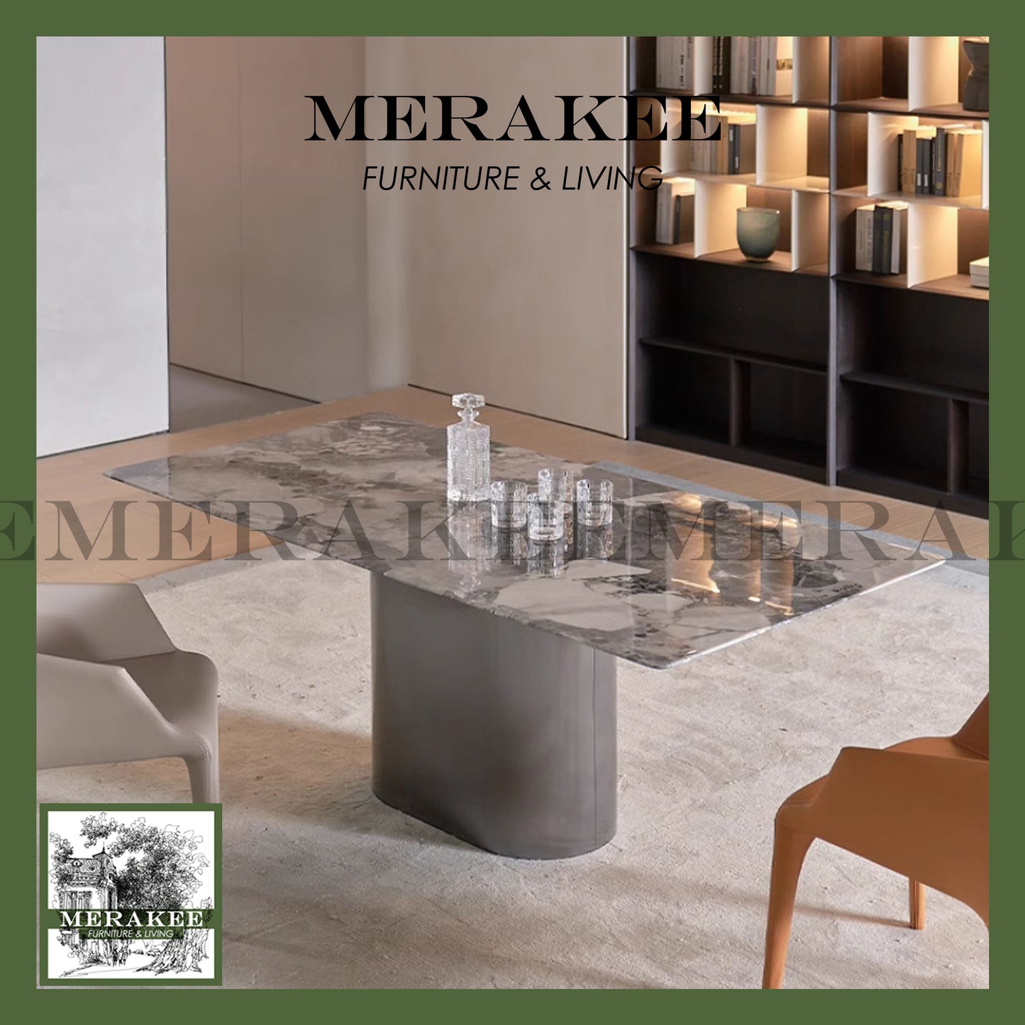 MERAKEE Sintered Stone Dining Table Customization Color Tabletop Stainless Steel Stand Dining Room Furniture PV1050