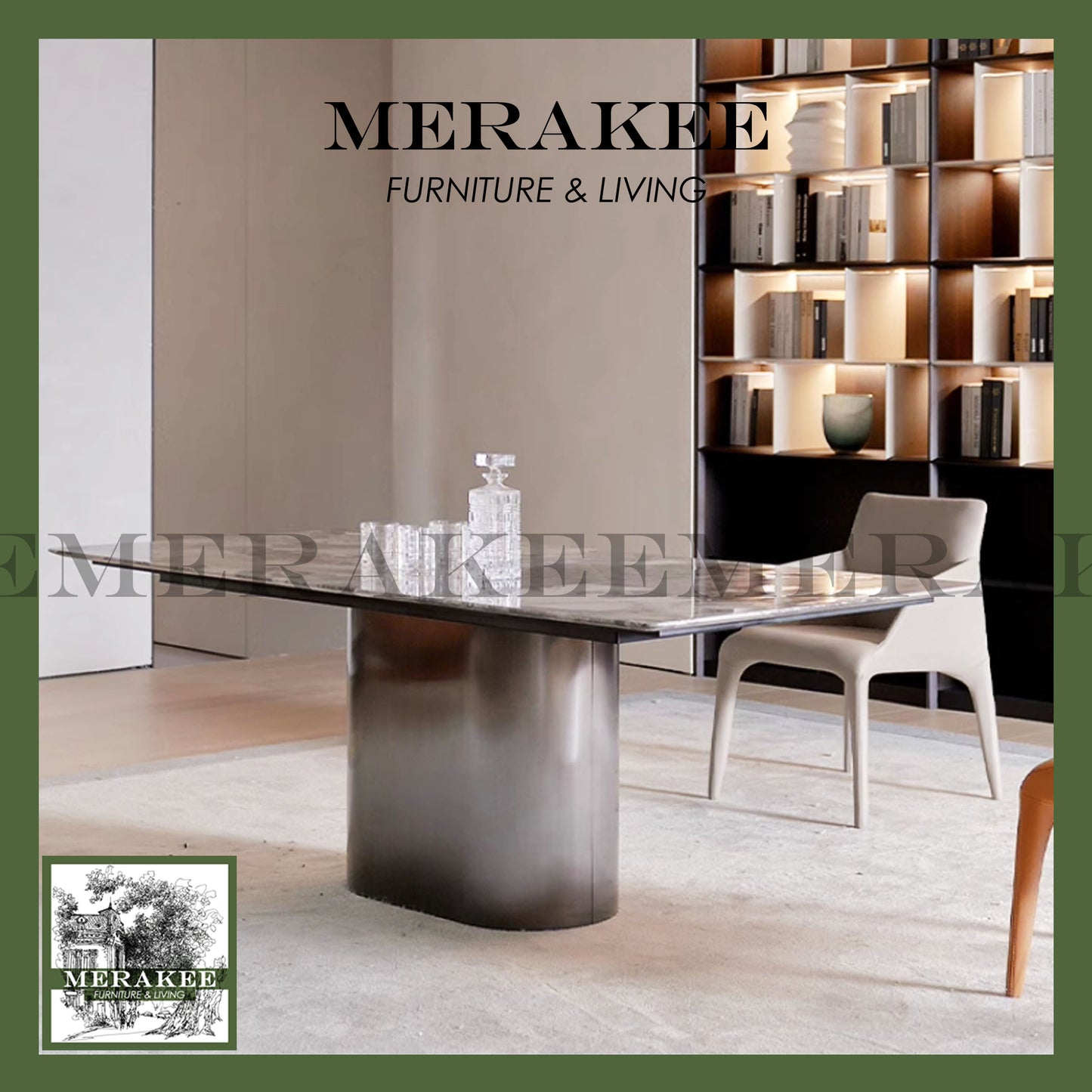 MERAKEE Sintered Stone Dining Table Customization Color Tabletop Stainless Steel Stand Dining Room Furniture PV1050