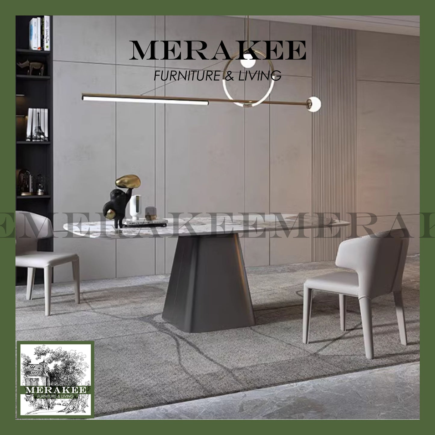 MERAKEE Sintered Stone Dining Table Customization Color Tabletop Stainless Steel Stand Dining Room Furniture PV1052