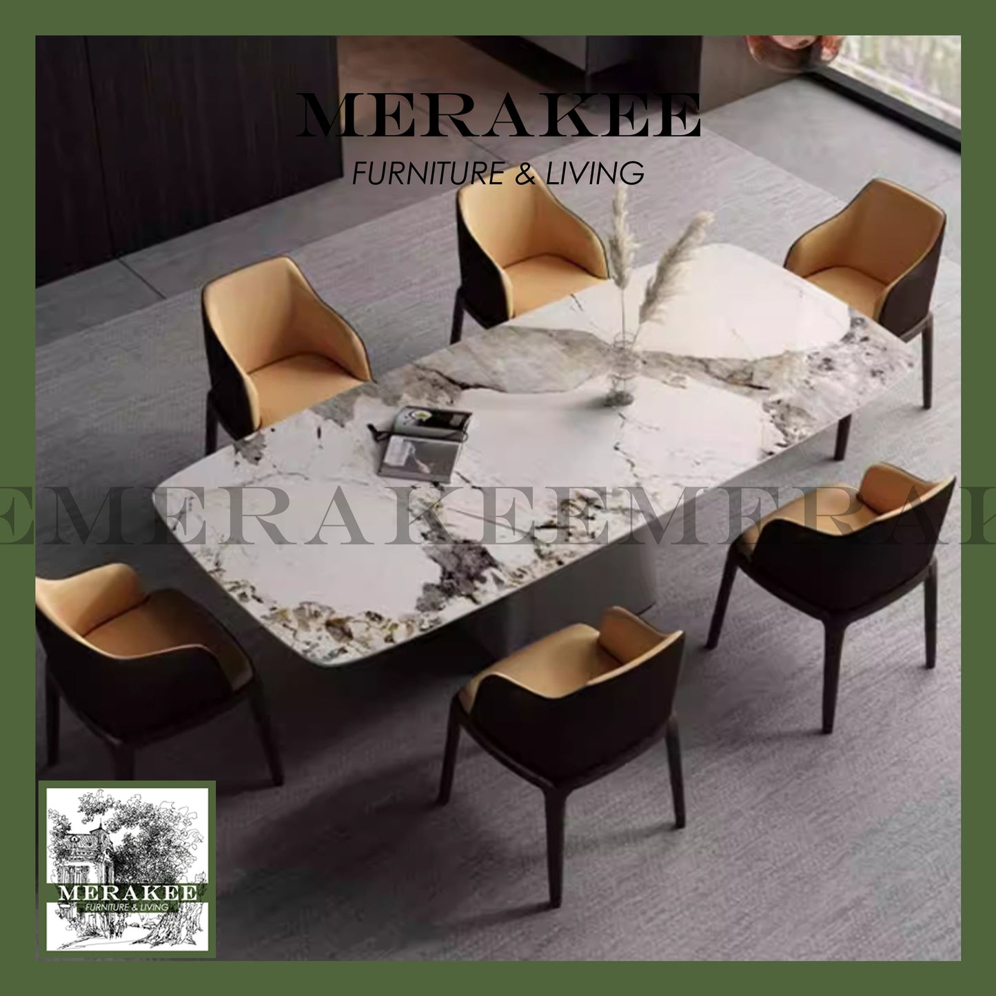 MERAKEE Sintered Stone Dining Table Customization Color Tabletop Stainless Steel Stand Dining Room Furniture PV1052
