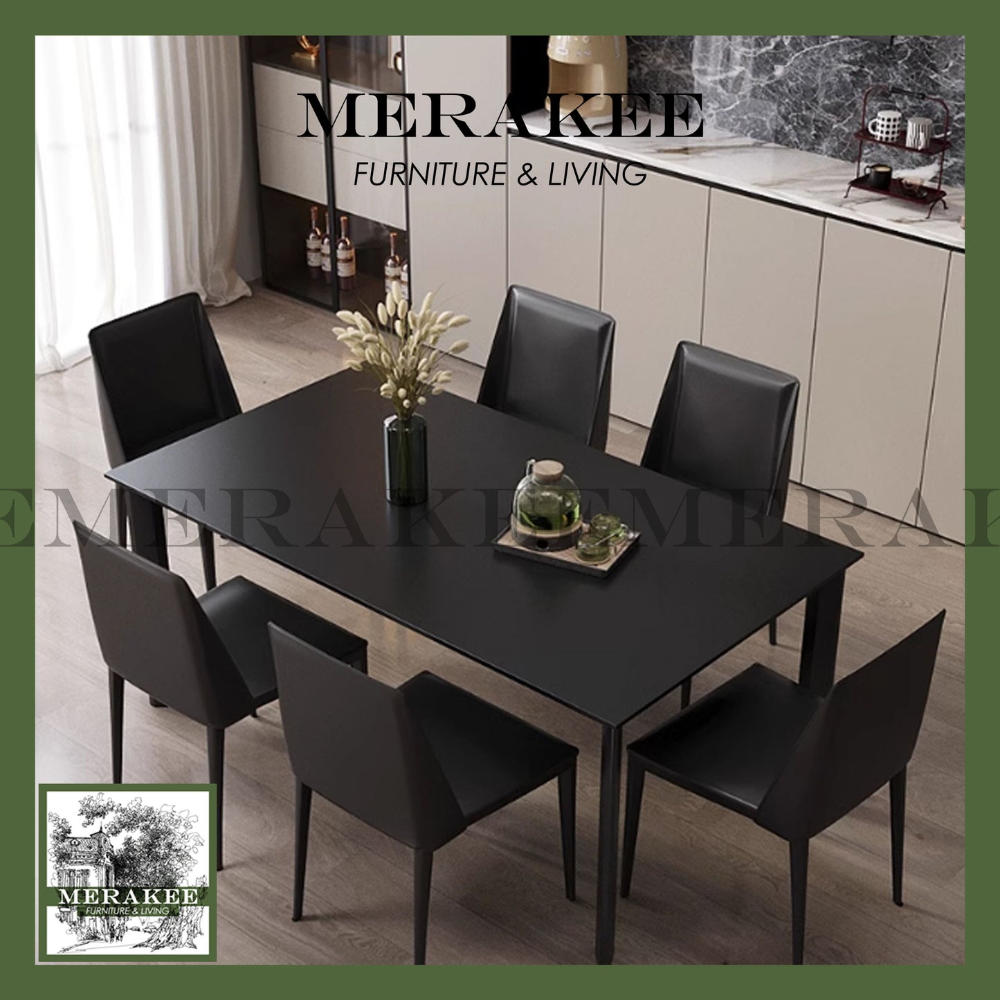 MERAKEE Extendable Customized Marble Like Sintered Stone Aluminum Alloy Stand Dining Table Dining Room Furniture F80