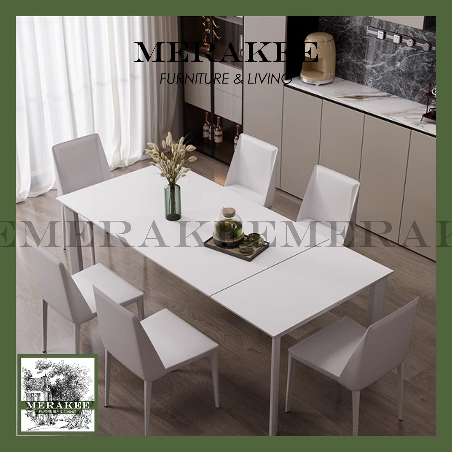 MERAKEE Extendable Customized Marble Like Sintered Stone Aluminum Alloy Stand Dining Table Dining Room Furniture F80