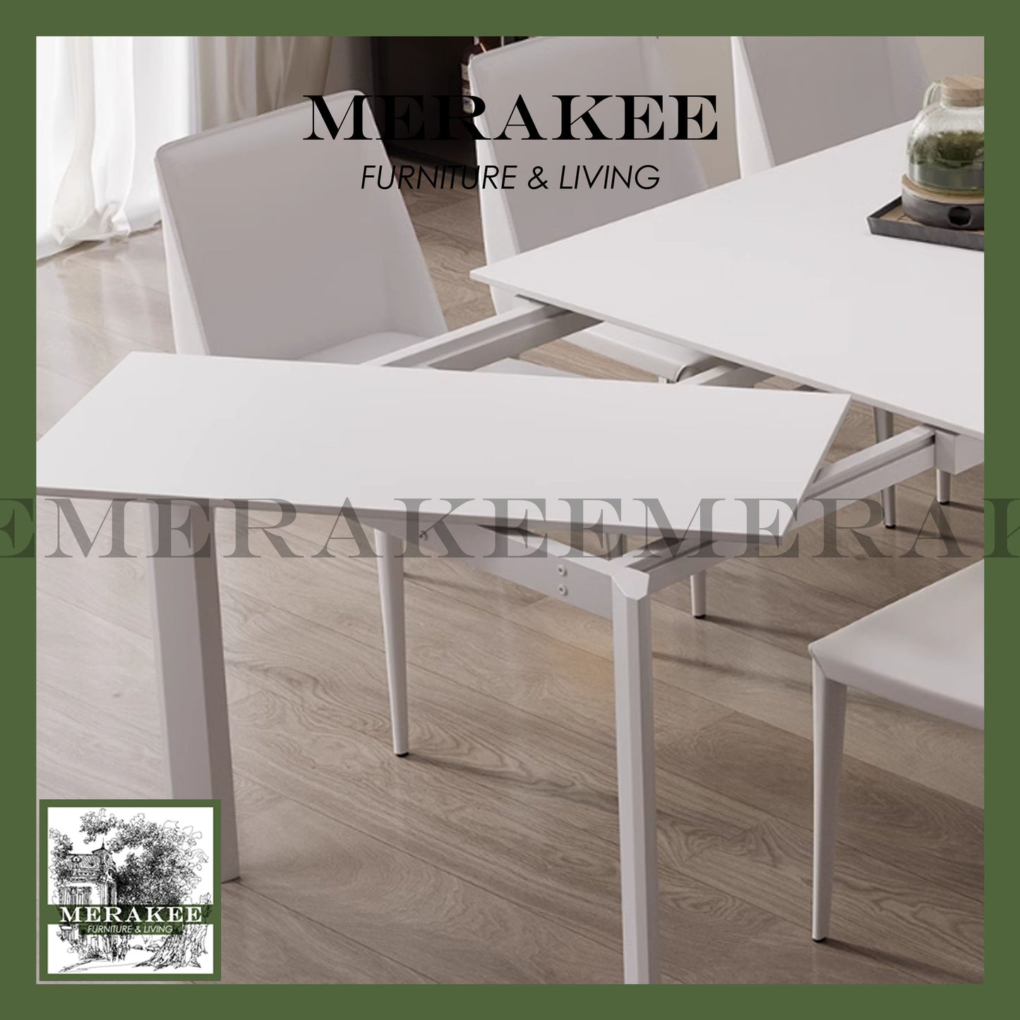 MERAKEE Extendable Customized Marble Like Sintered Stone Aluminum Alloy Stand Dining Table Dining Room Furniture F80