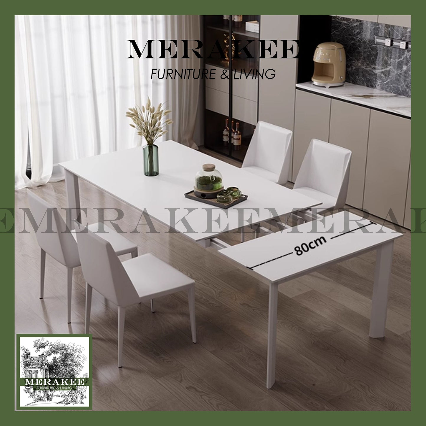 MERAKEE Extendable Customized Marble Like Sintered Stone Aluminum Alloy Stand Dining Table Dining Room Furniture F80