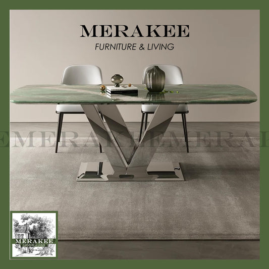 MERAKEE Sintered Stone Dining Table Customization Color Tabletop Stainless Steel Black/Grey/Silver Stand Dining Room Furniture PV1031