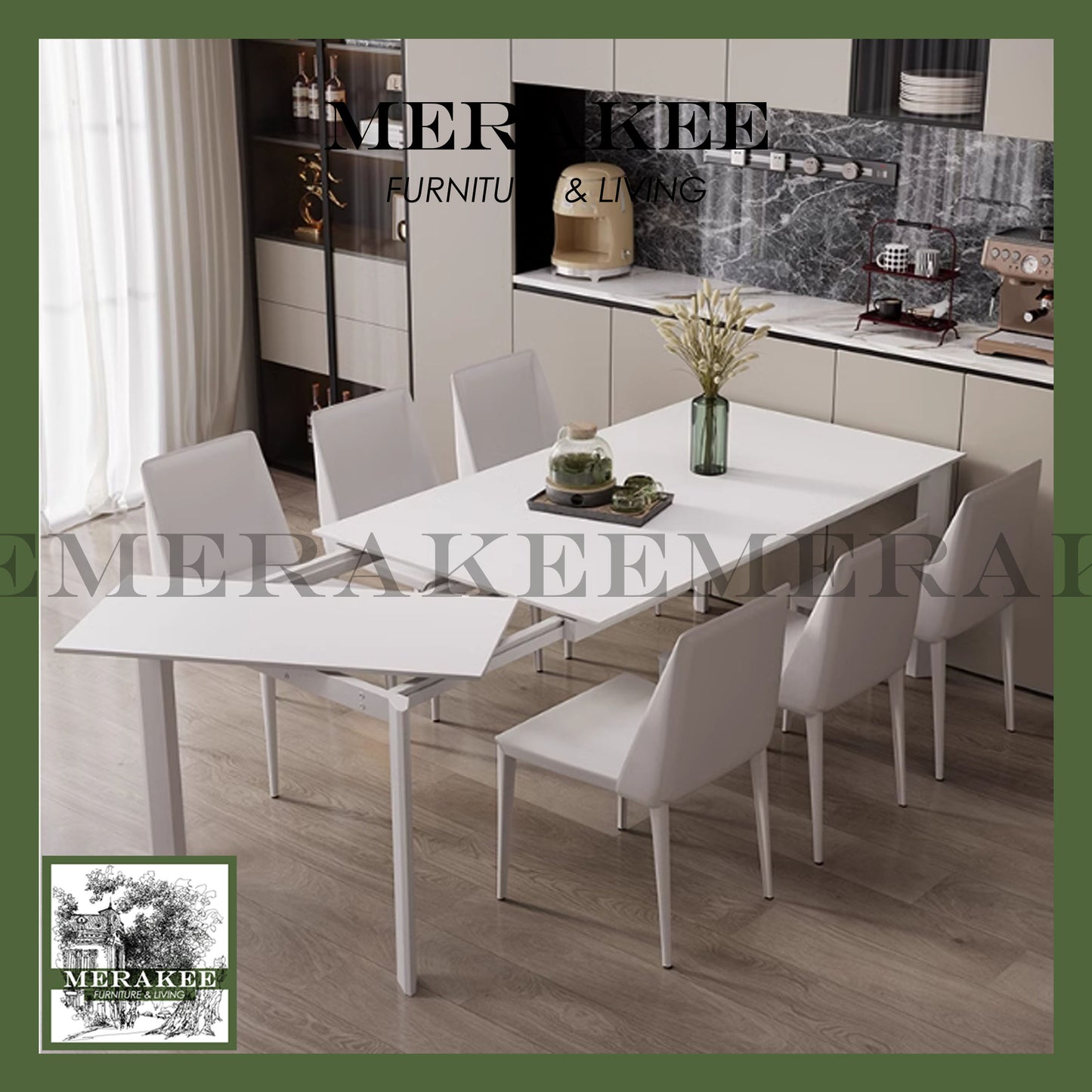 MERAKEE Extendable Customized Marble Like Sintered Stone Aluminum Alloy Stand Dining Table Dining Room Furniture F80