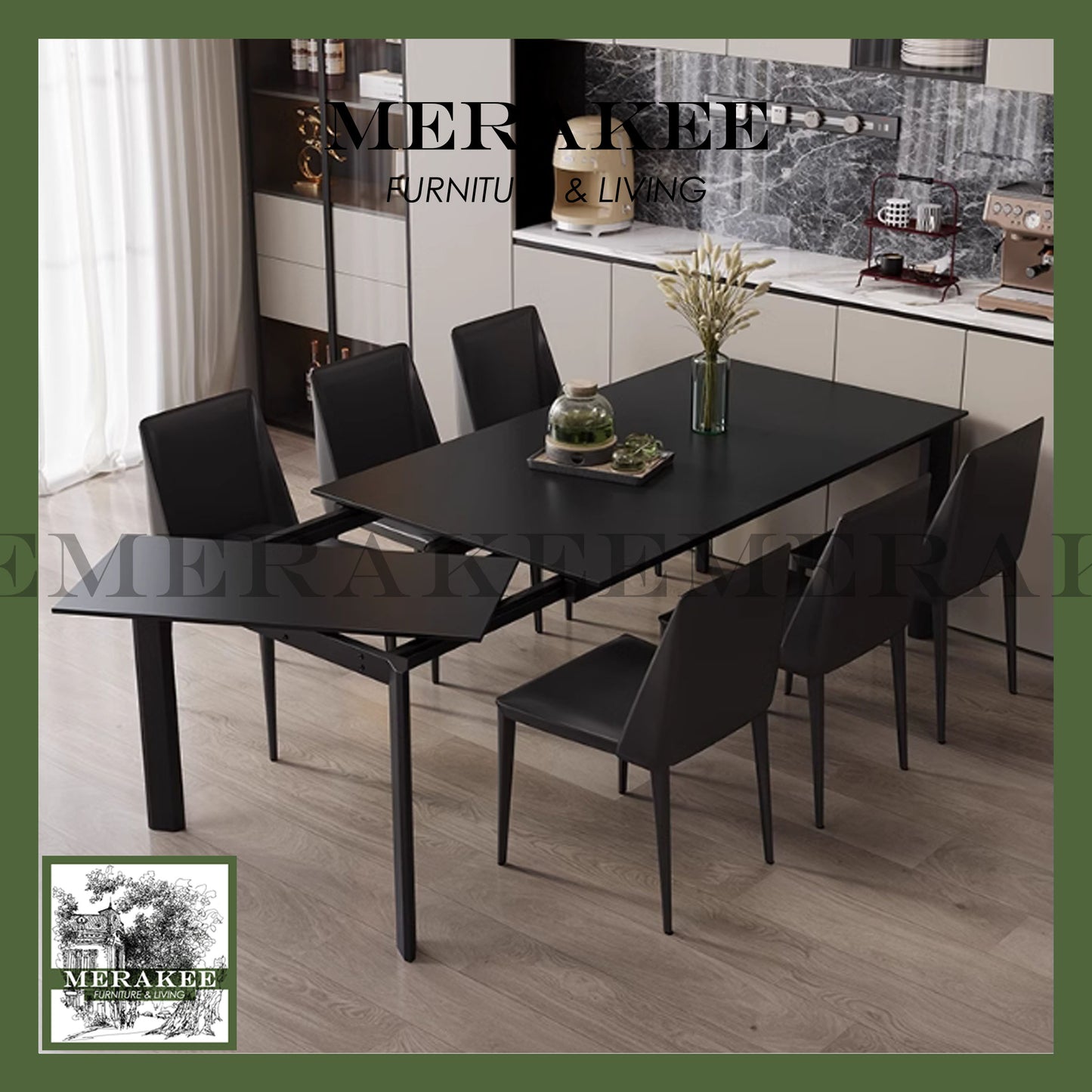 MERAKEE Extendable Customized Marble Like Sintered Stone Aluminum Alloy Stand Dining Table Dining Room Furniture F80