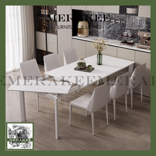 MERAKEE Extendable Customized Marble Like Sintered Stone Aluminum Alloy Stand Dining Table Dining Room Furniture F80