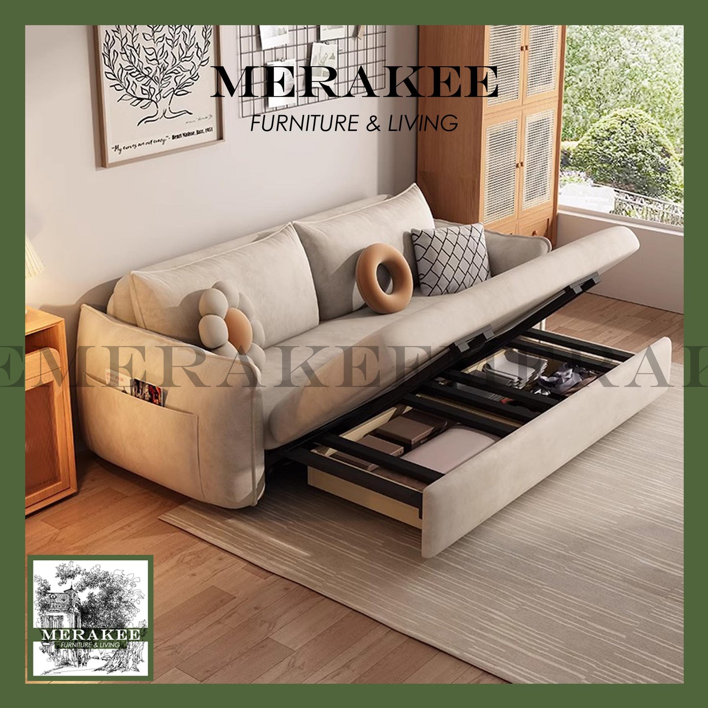 MERAKEE Multi Purpose Sofa Bed With Large Storage Color Solution Living Room Bedroom Furniture K27